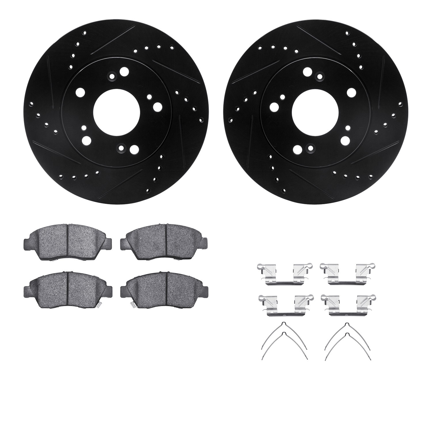 DFC Rotors-Drilled & Slotted-Black w/ 5000 Advanced Brake Pads Incl Hdw
