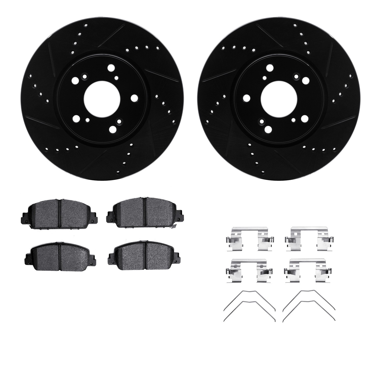 DFC Rotors-Drilled & Slotted-Black w/ 5000 Advanced Brake Pads Incl Hdw