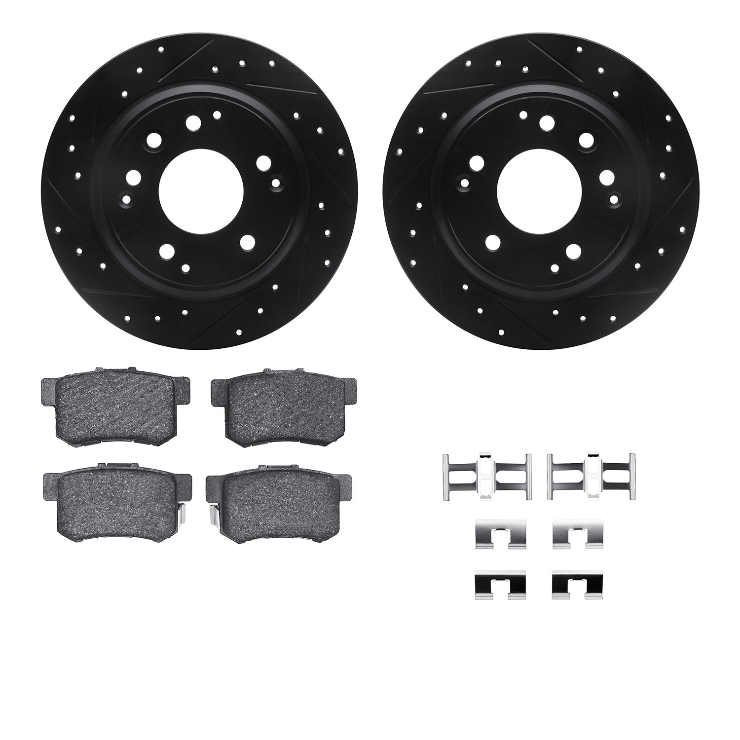 DFC Rotors-Drilled & Slotted-Black w/ 5000 Advanced Brake Pads Incl Hdw