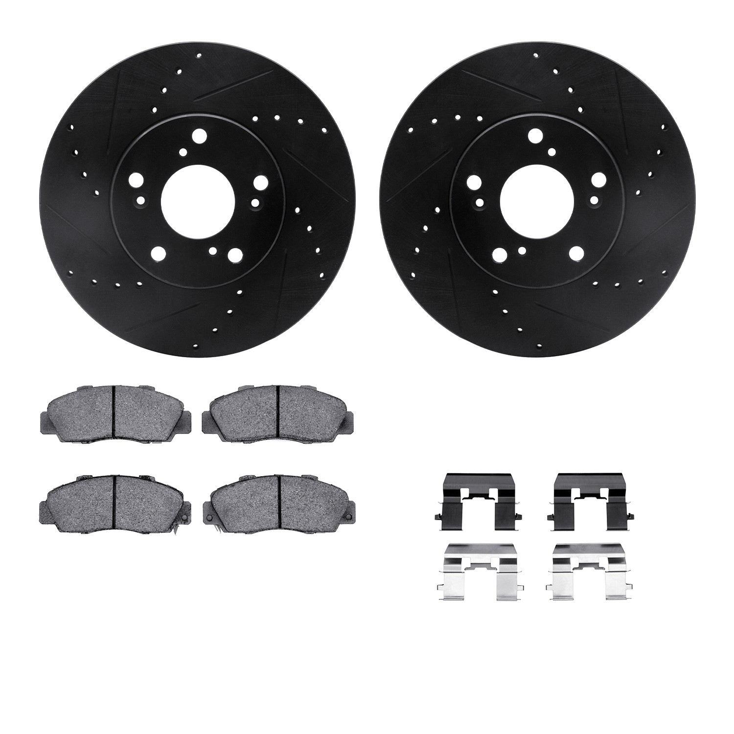 DFC Rotors-Drilled & Slotted-Black w/ 5000 Advanced Brake Pads Incl Hdw