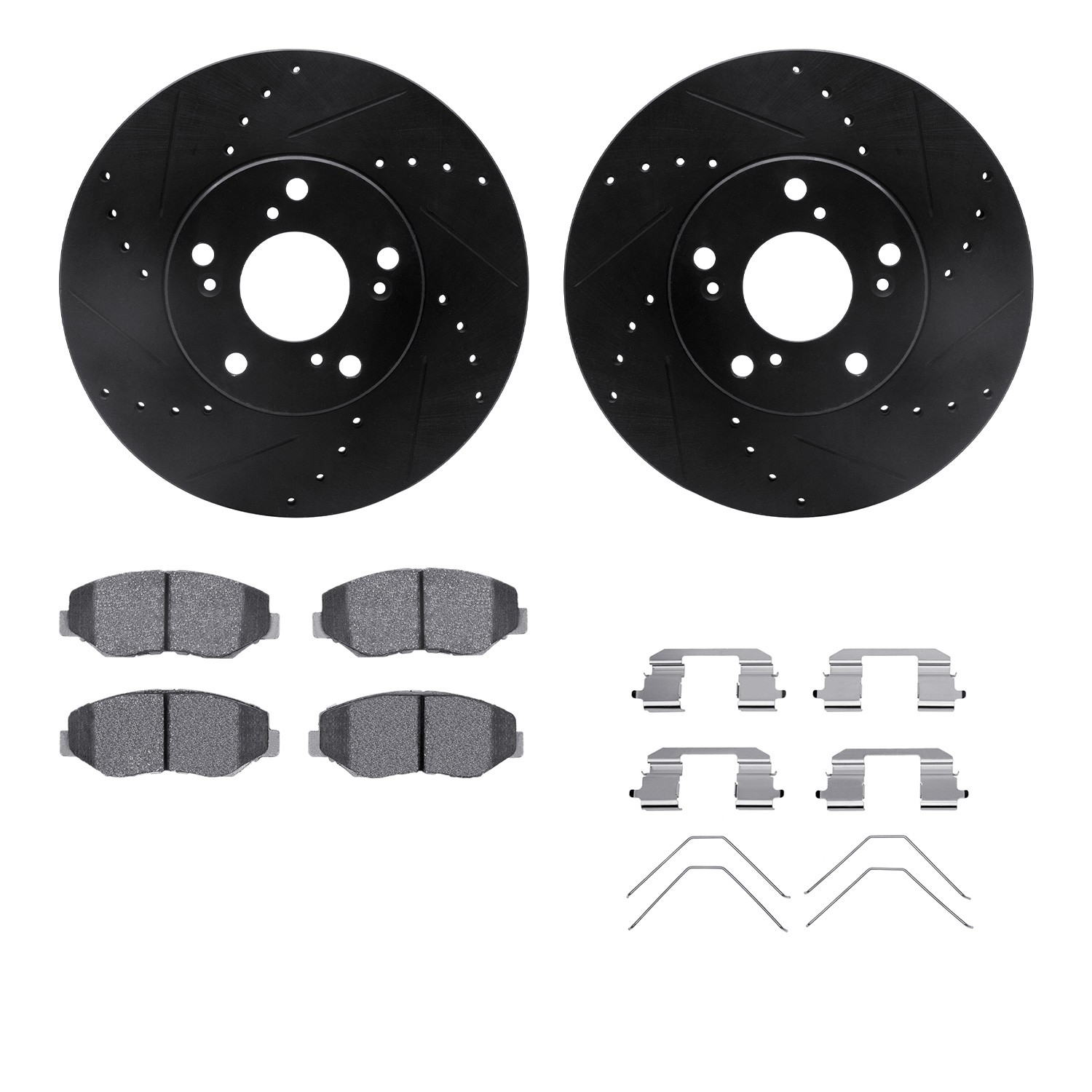 DFC Brake Rotor - Dimpled & Slotted - Black w/5000 Brake Pads & HW Kit