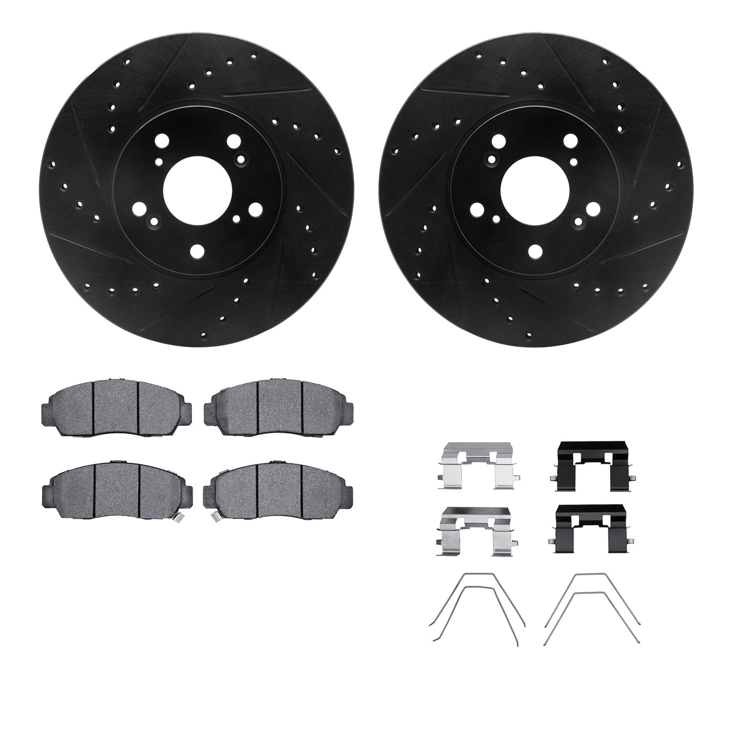 DFC Rotors-Drilled & Slotted-Black w/ 5000 Advanced Brake Pads Incl Hdw