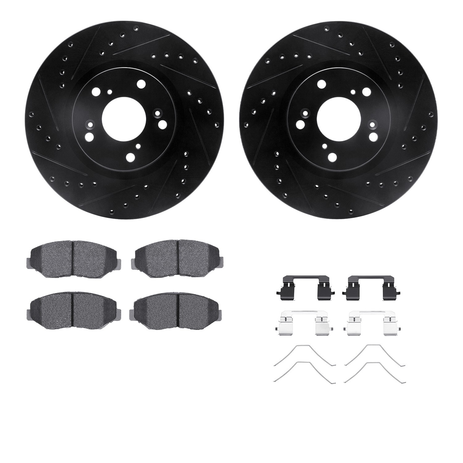 DFC Brake Rotor - Dimpled & Slotted - Black w/5000 Brake Pads & HW Kit