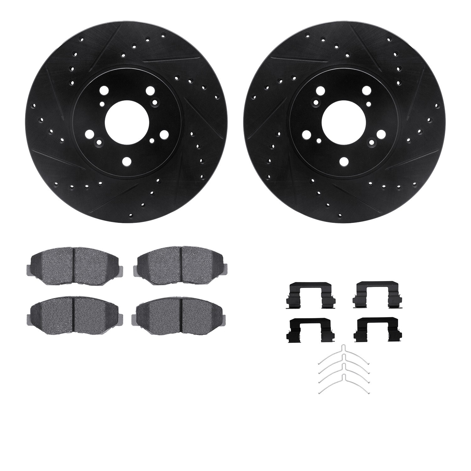 DFC Brake Rotor - Dimpled & Slotted - Black w/5000 Brake Pads & HW Kit