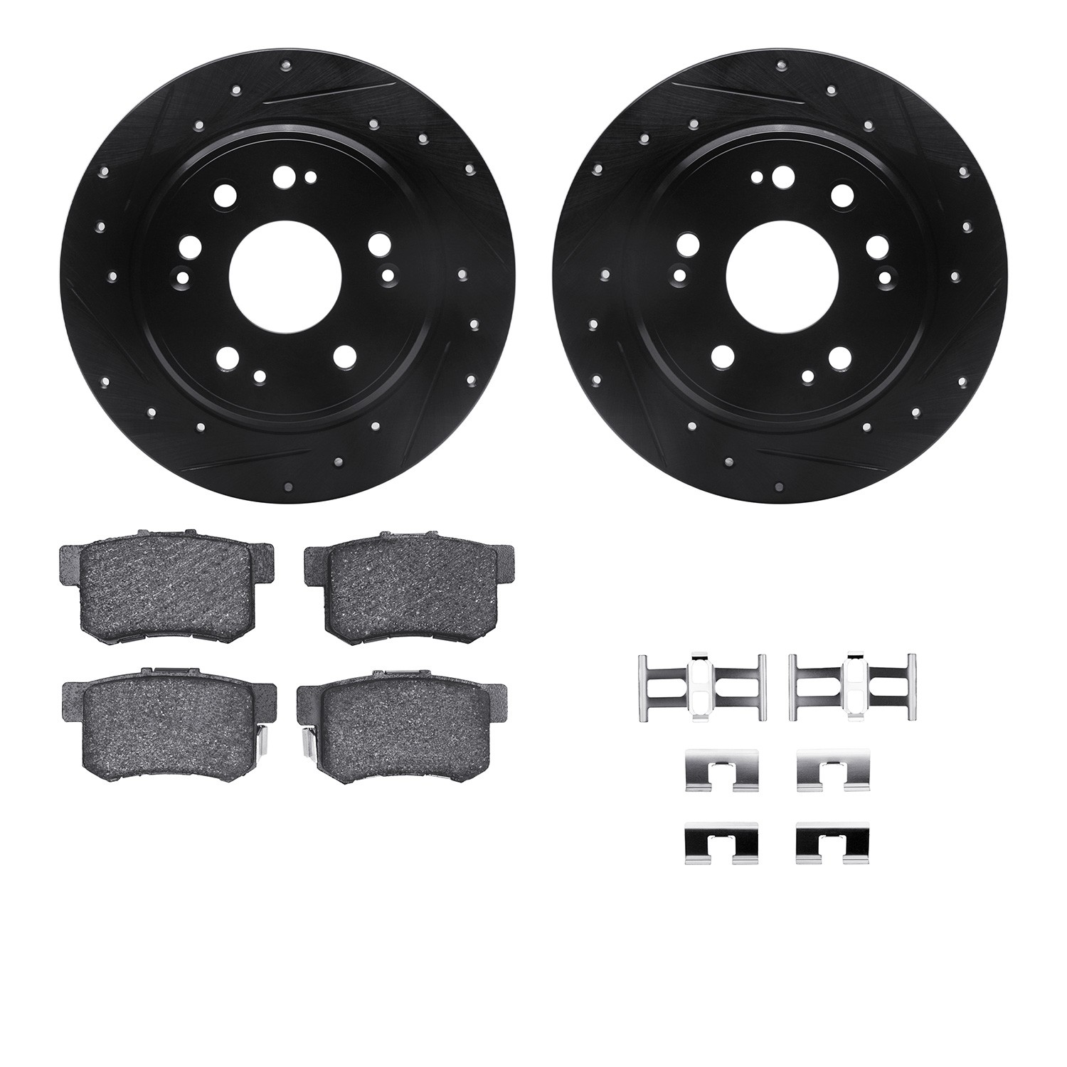 DFC Rotors-Drilled & Slotted-Black w/ 5000 Advanced Brake Pads Incl Hdw