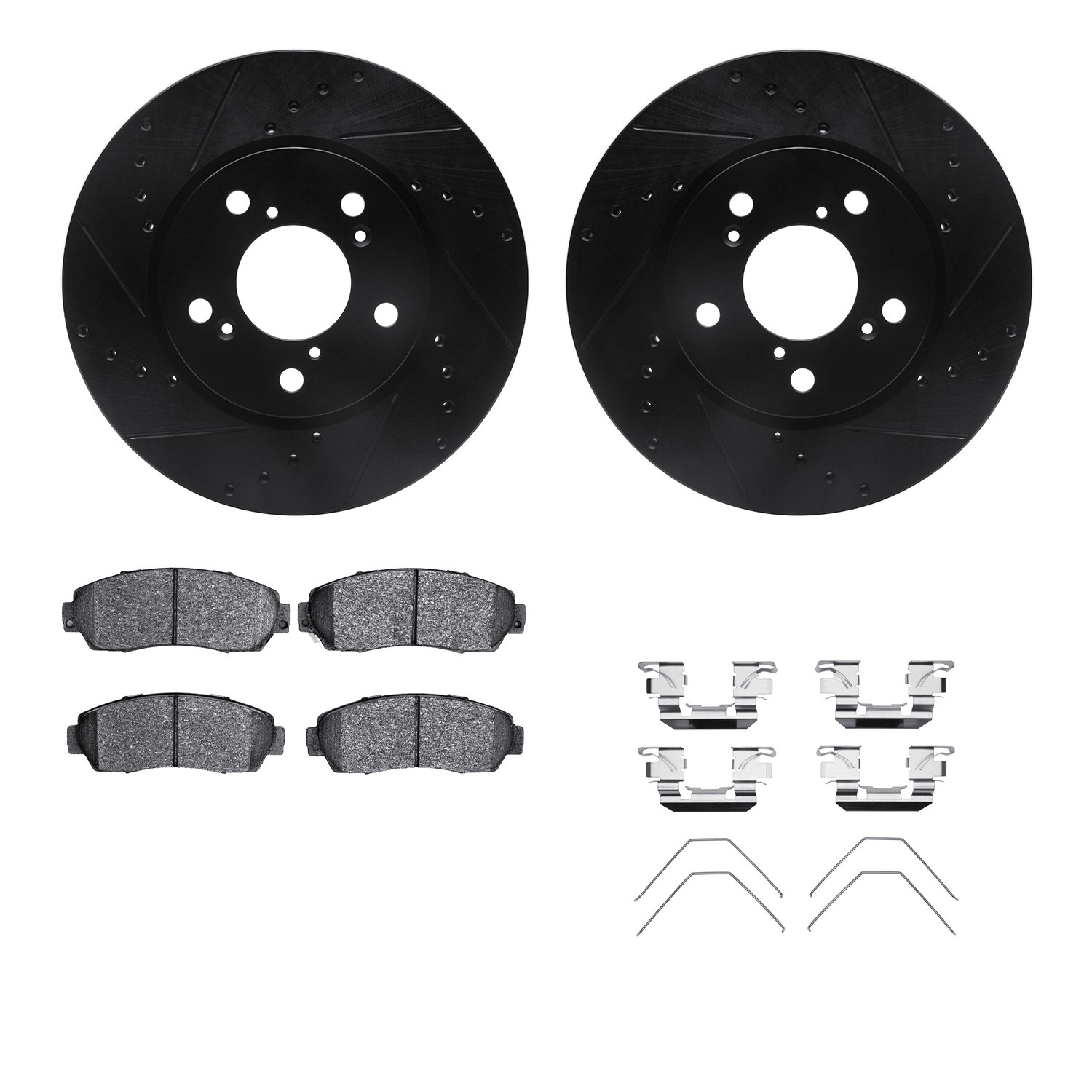 DFC Rotors-Drilled & Slotted-Black w/ 5000 Advanced Brake Pads Incl Hdw