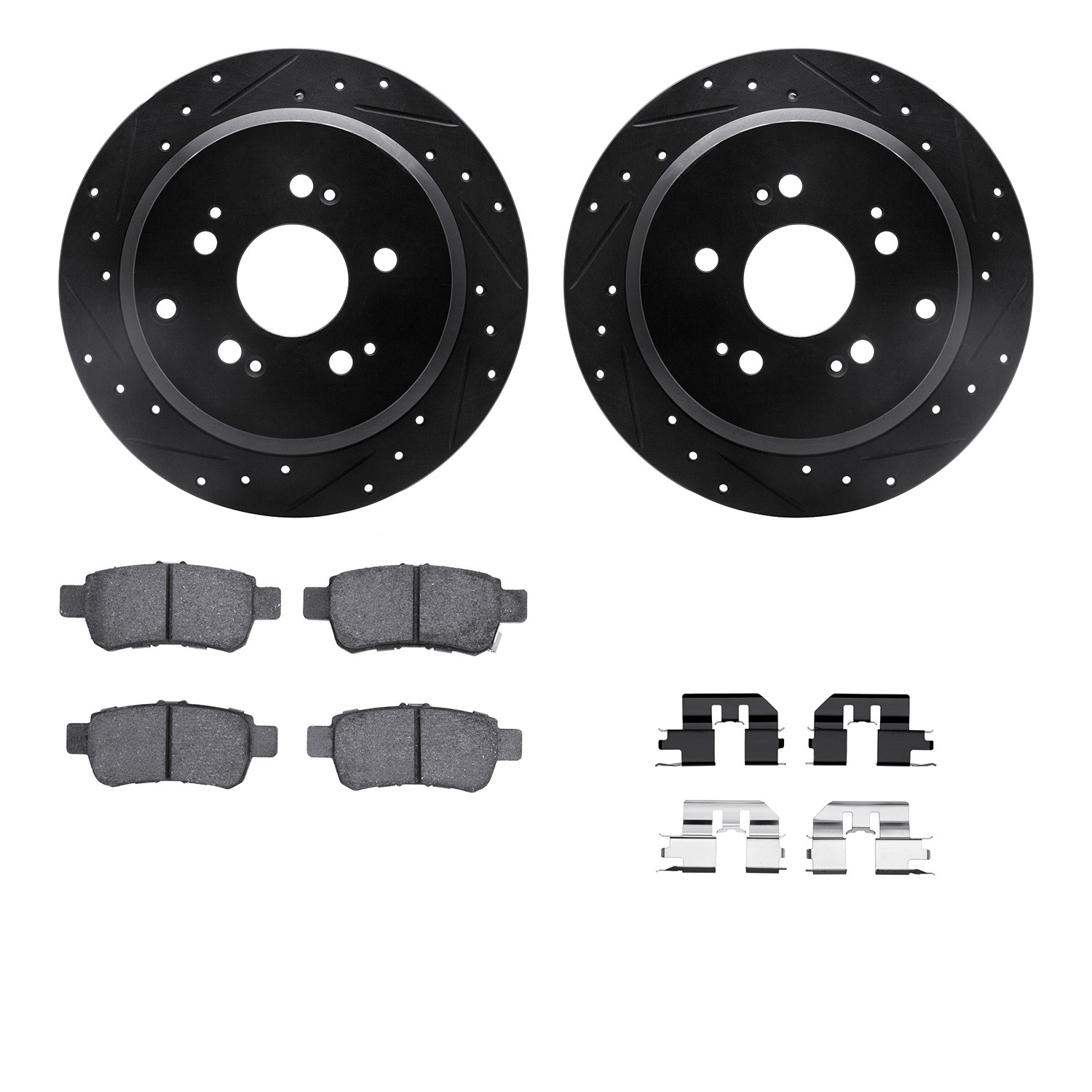DFC Rotors-Drilled & Slotted-Black w/ 5000 Advanced Brake Pads Incl Hdw