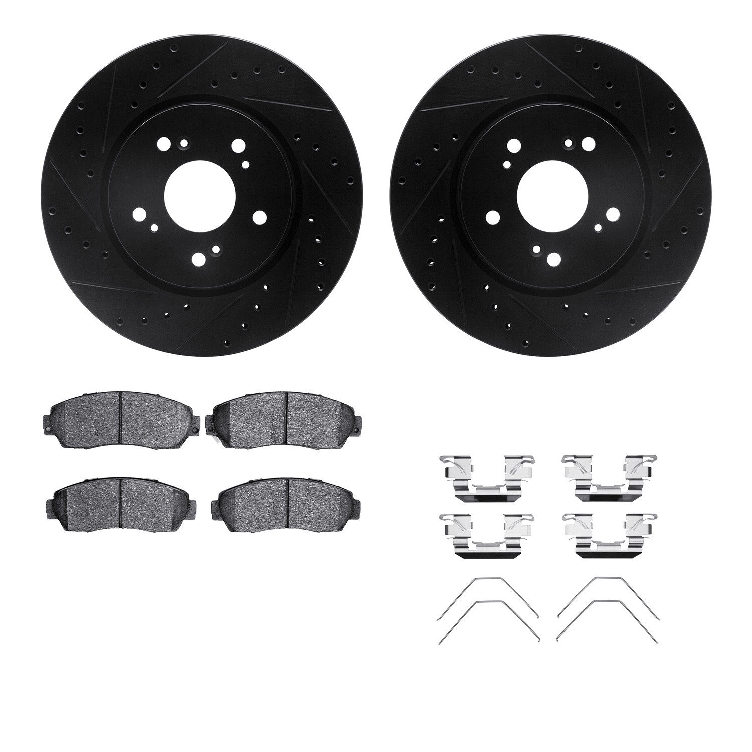 DFC Brake Rotor - Dimpled & Slotted - Black w/5000 Brake Pads & HW Kit