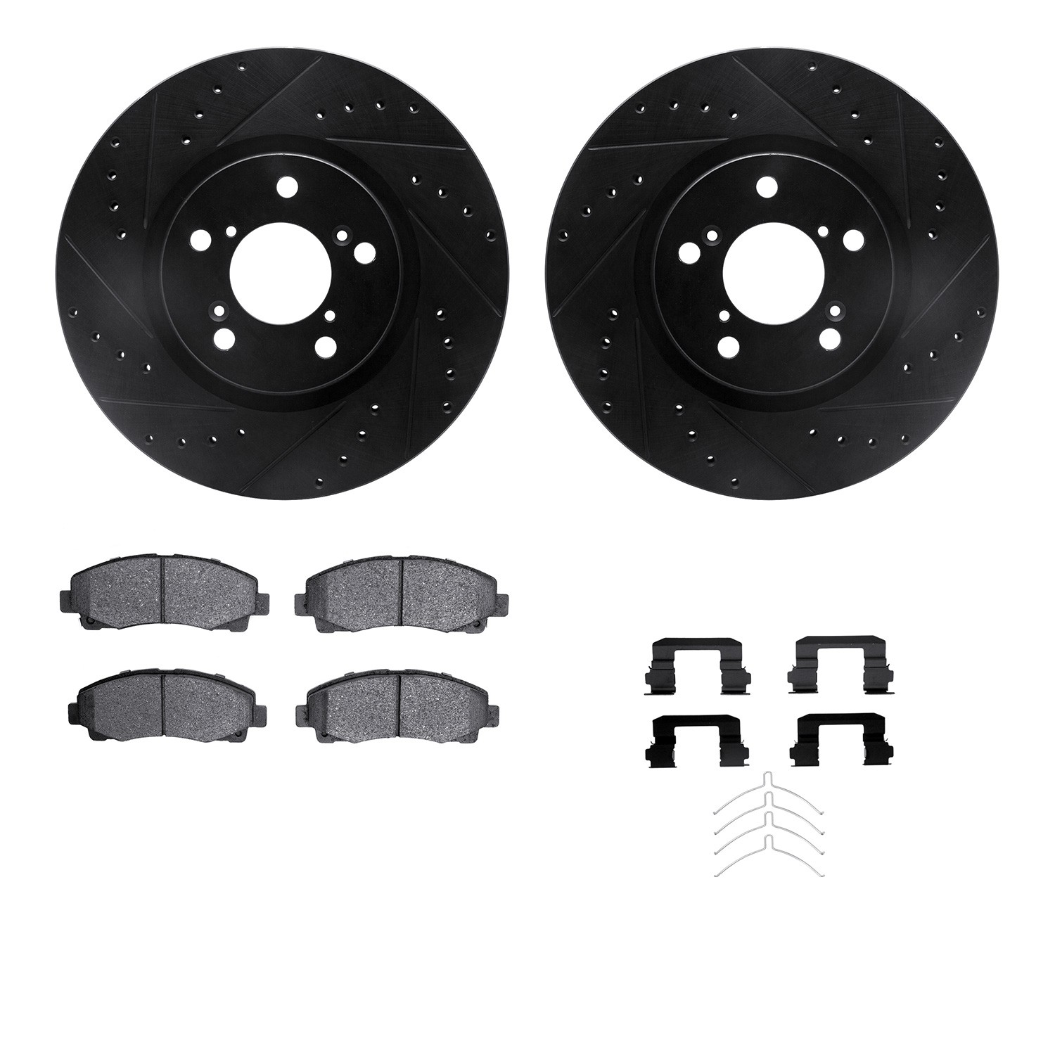 DFC Brake Rotor - Dimpled & Slotted - Black w/5000 Brake Pads & HW Kit