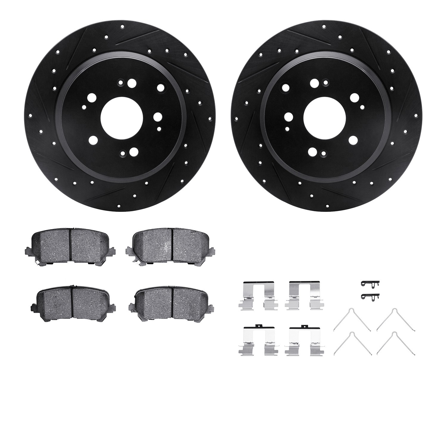 DFC Brake Rotor - Dimpled & Slotted - Black w/5000 Brake Pads & HW Kit