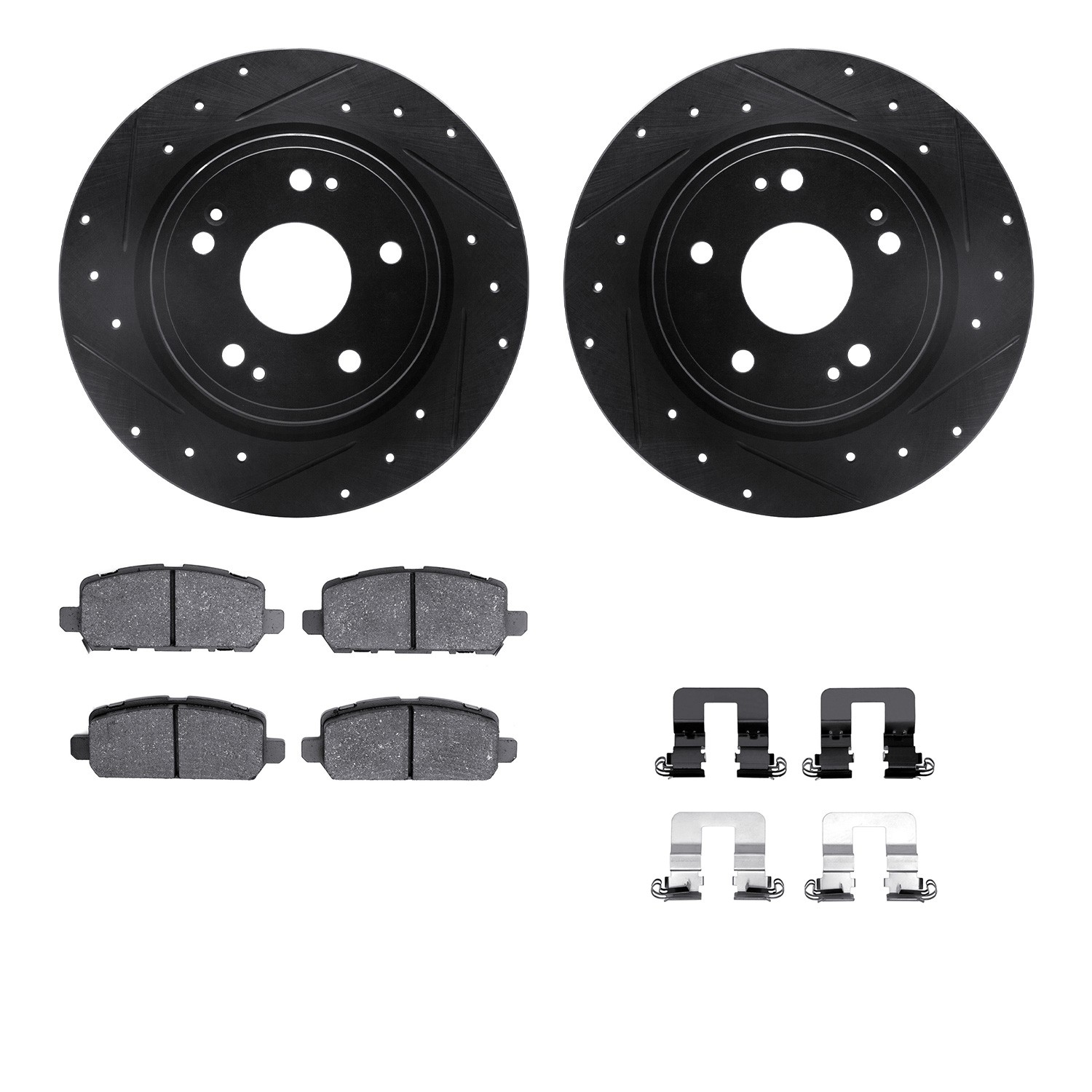 DFC Brake Rotor - Dimpled & Slotted - Black w/5000 Brake Pads & HW Kit