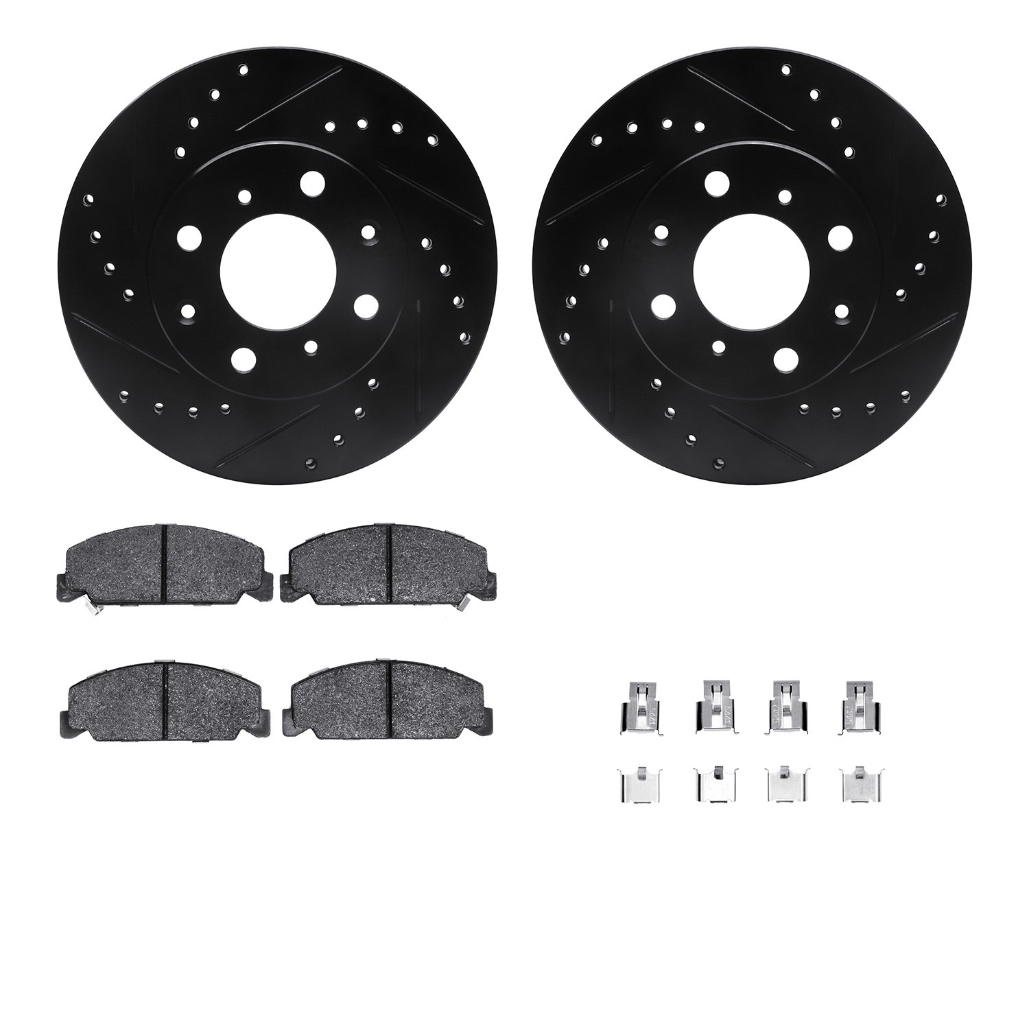 DFC Rotors-Drilled & Slotted-Black w/ 5000 Advanced Brake Pads Incl Hdw