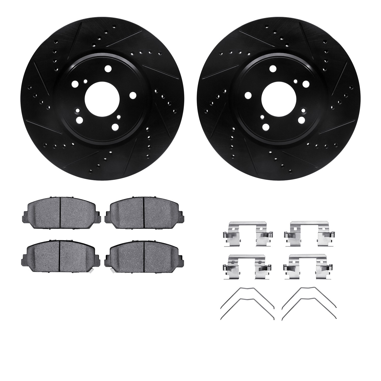 DFC Rotors-Drilled & Slotted-Black w/ 5000 Advanced Brake Pads Incl Hdw