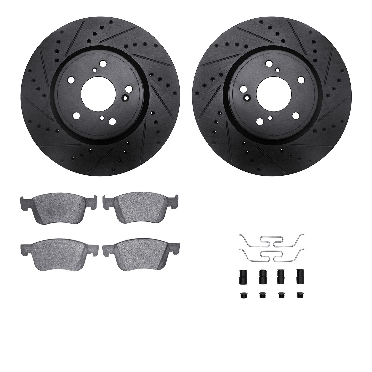 DFC Rotors-Drilled & Slotted-Black w/ 5000 Advanced Brake Pads Incl Hdw