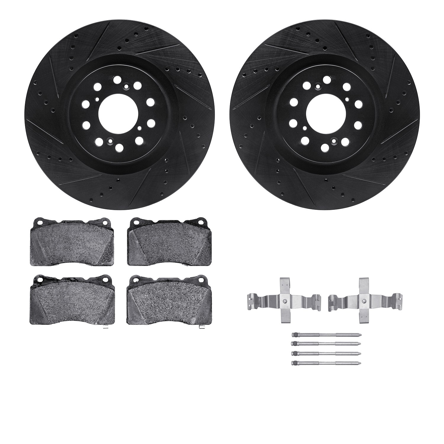 DFC Rotors-Drilled & Slotted-Black w/ 5000 Advanced Brake Pads Incl Hdw