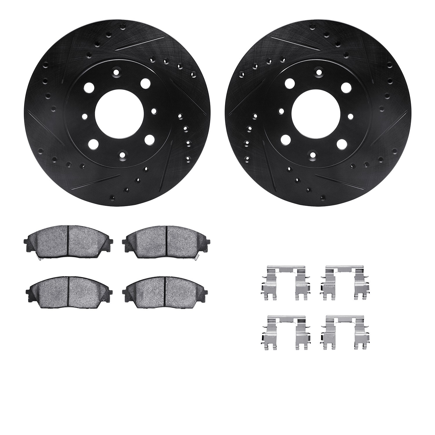 DFC Rotors-Drilled & Slotted-Black w/ 5000 Advanced Brake Pads Incl Hdw