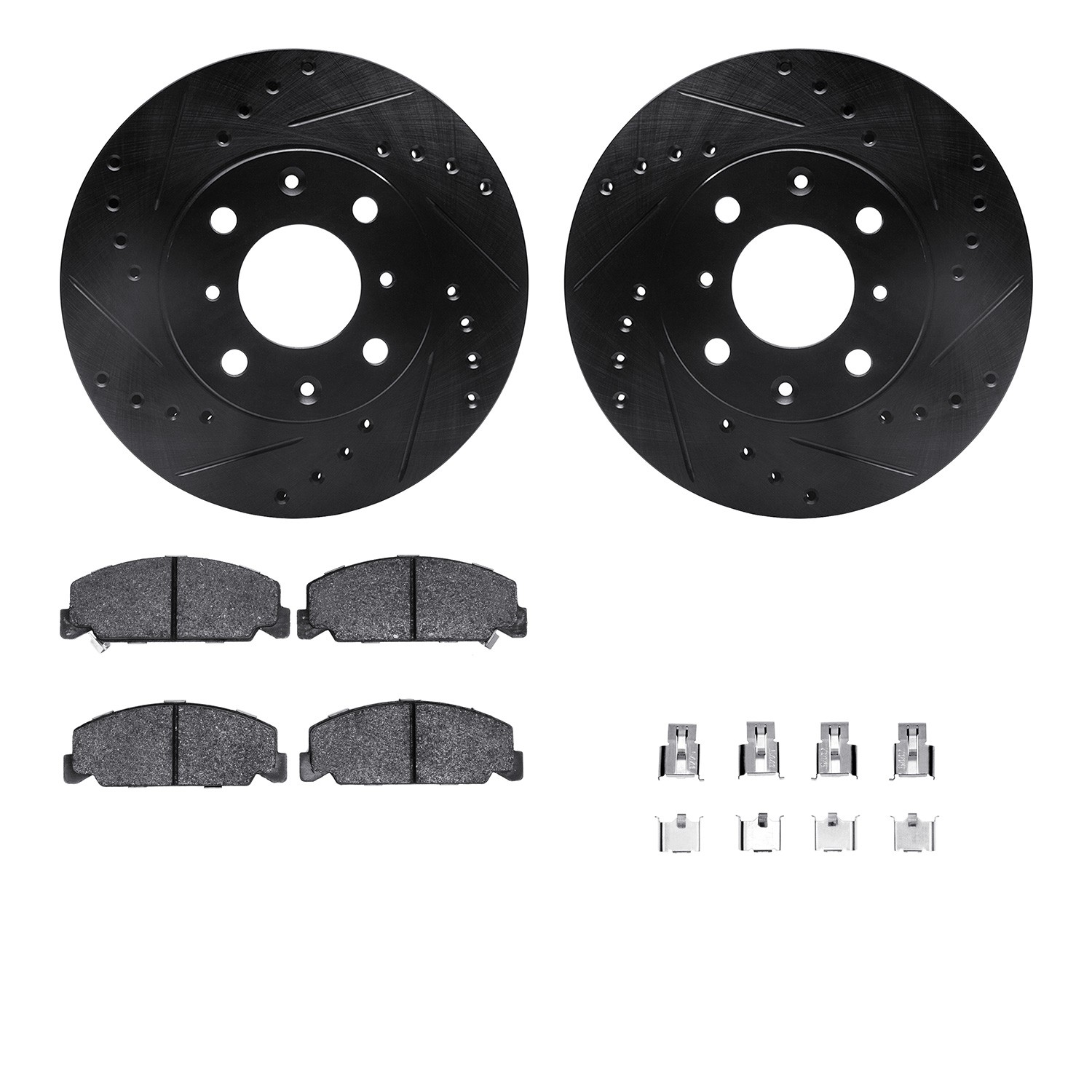 DFC Rotors-Drilled & Slotted-Black w/ 5000 Advanced Brake Pads Incl Hdw