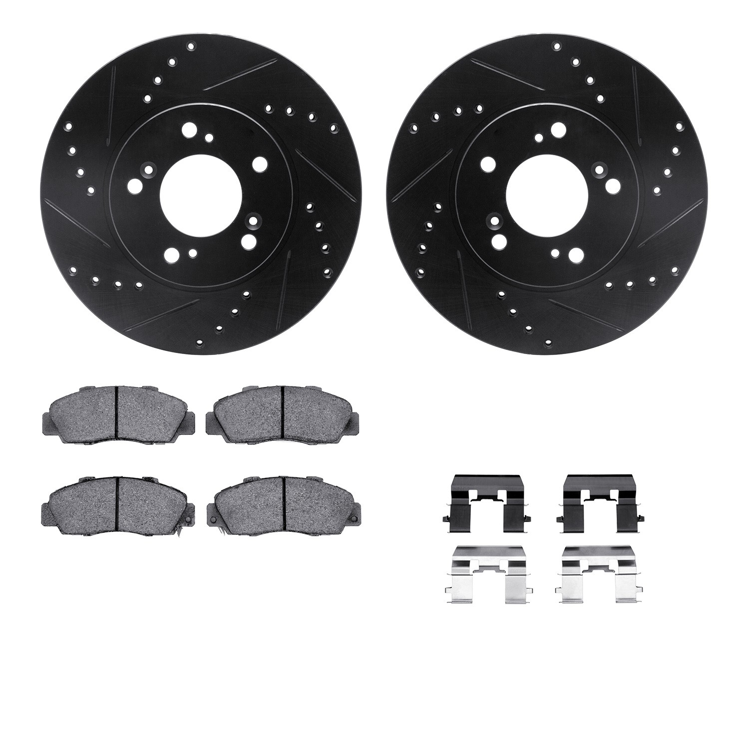 DFC Rotors-Drilled & Slotted-Black w/ 5000 Advanced Brake Pads Incl Hdw