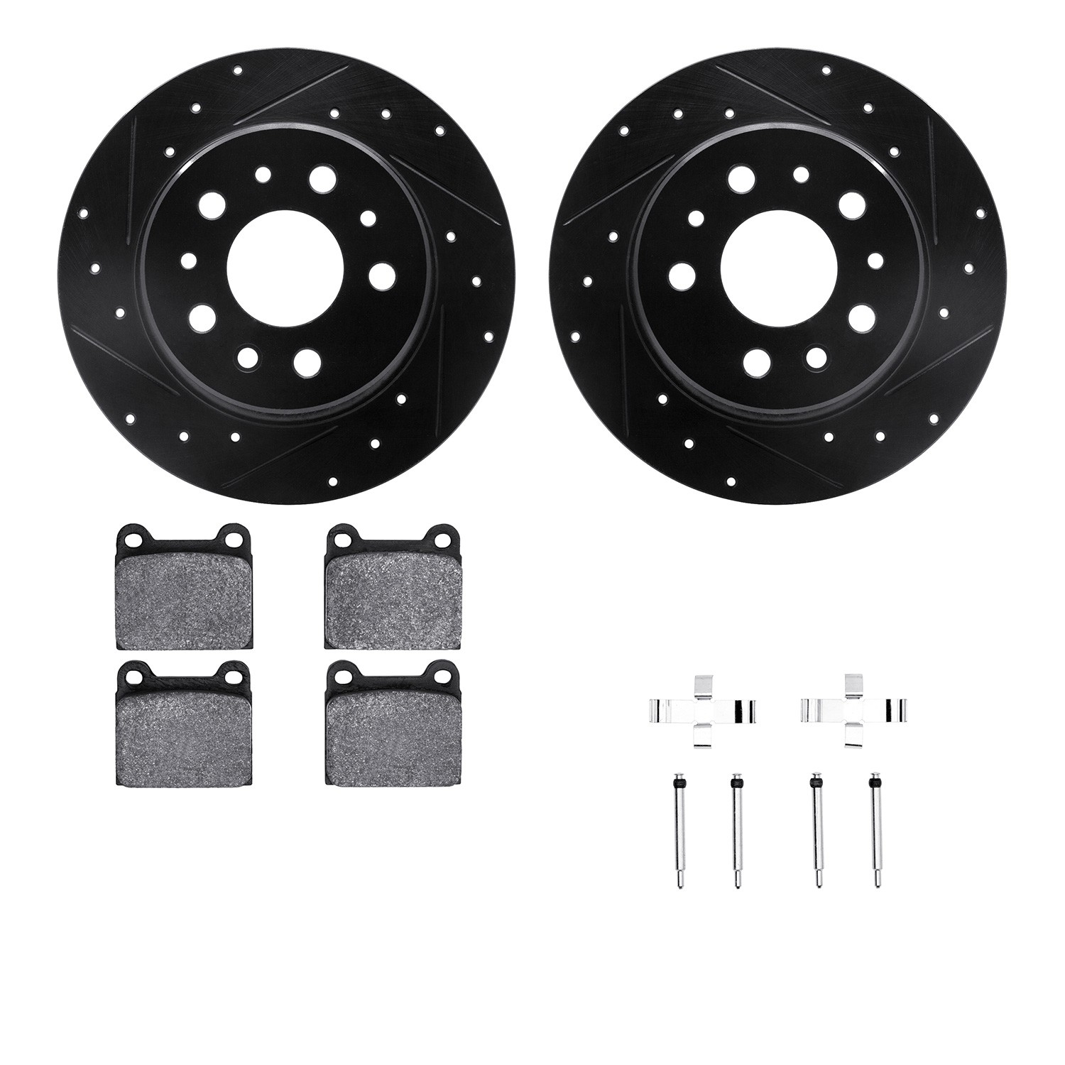DFC Rotors-Drilled & Slotted-Black w/ 5000 Advanced Brake Pads Incl Hdw
