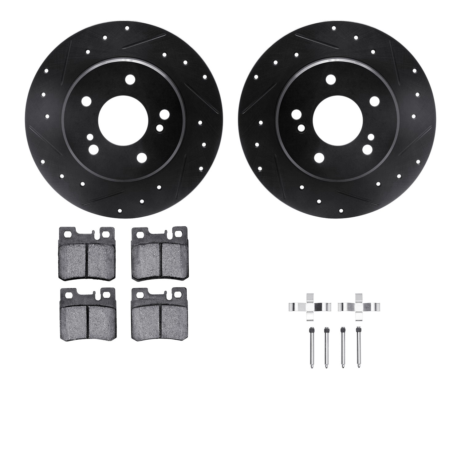 DFC Rotors-Drilled & Slotted-Black w/ 5000 Advanced Brake Pads Incl Hdw