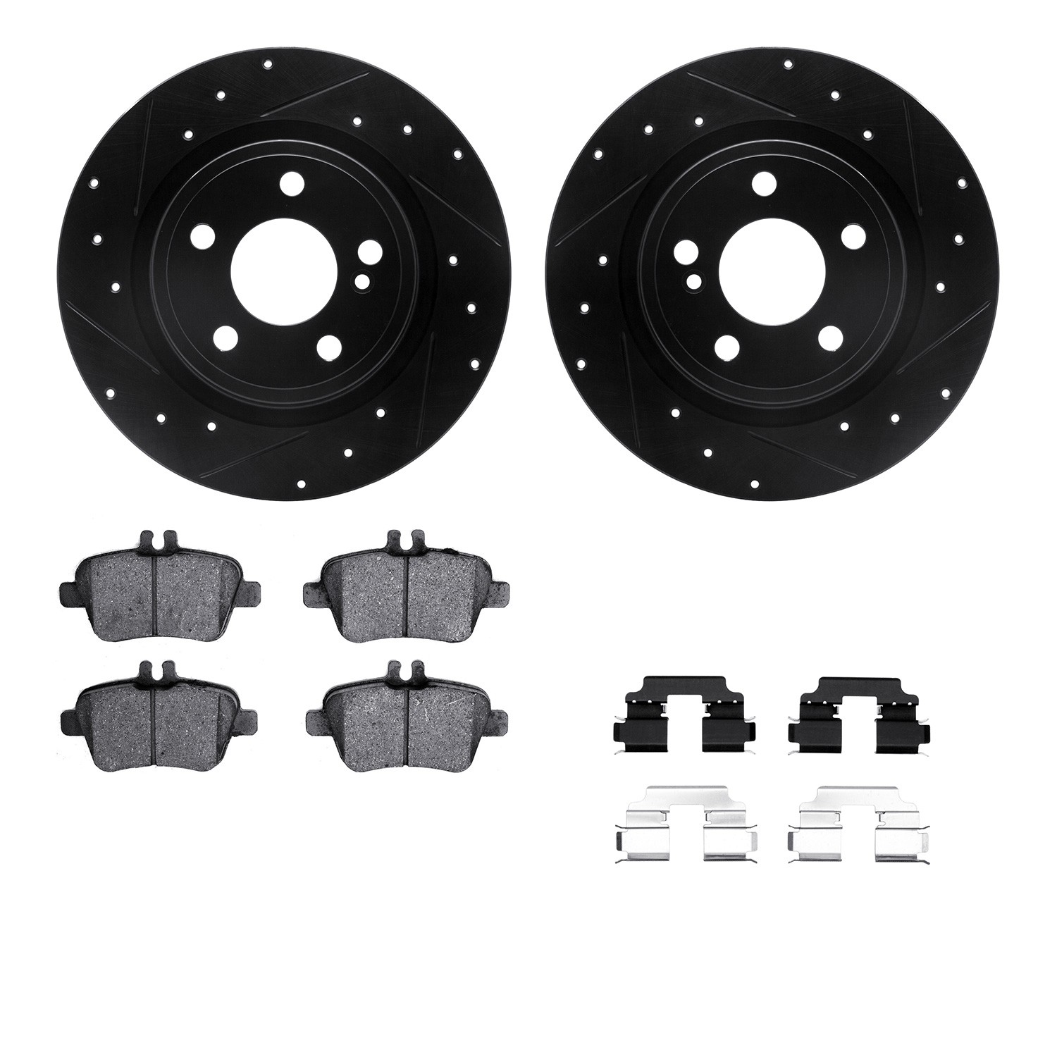 DFC Brake Rotor - Drilled & Slotted - Black w/5000 Brake Pads & HW Kit
