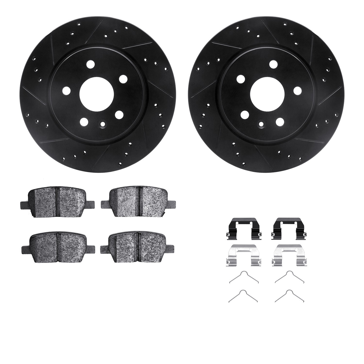 DFC Rotors-Drilled & Slotted-Black w/ 5000 Advanced Brake Pads Incl Hdw