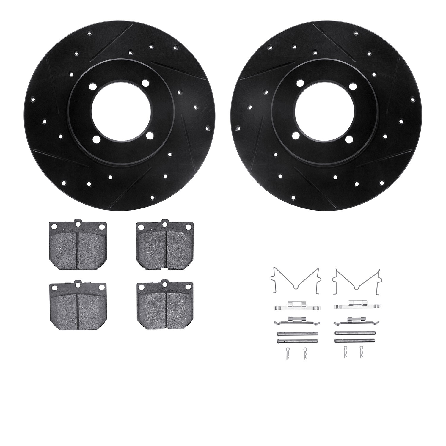 DFC Rotors-Drilled & Slotted-Black w/ 5000 Advanced Brake Pads Incl Hdw