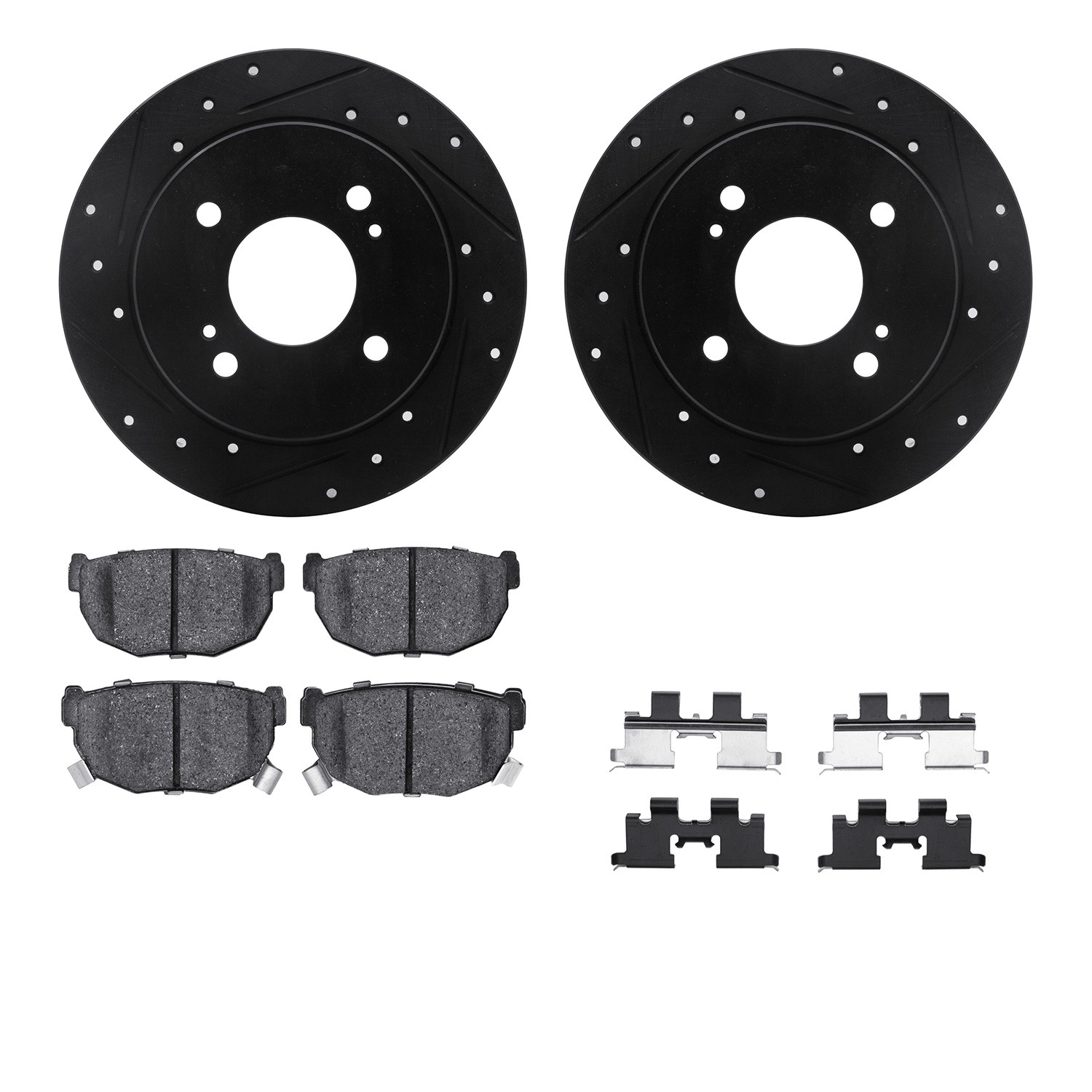 DFC Rotors-Drilled & Slotted-Black w/ 5000 Advanced Brake Pads Incl Hdw