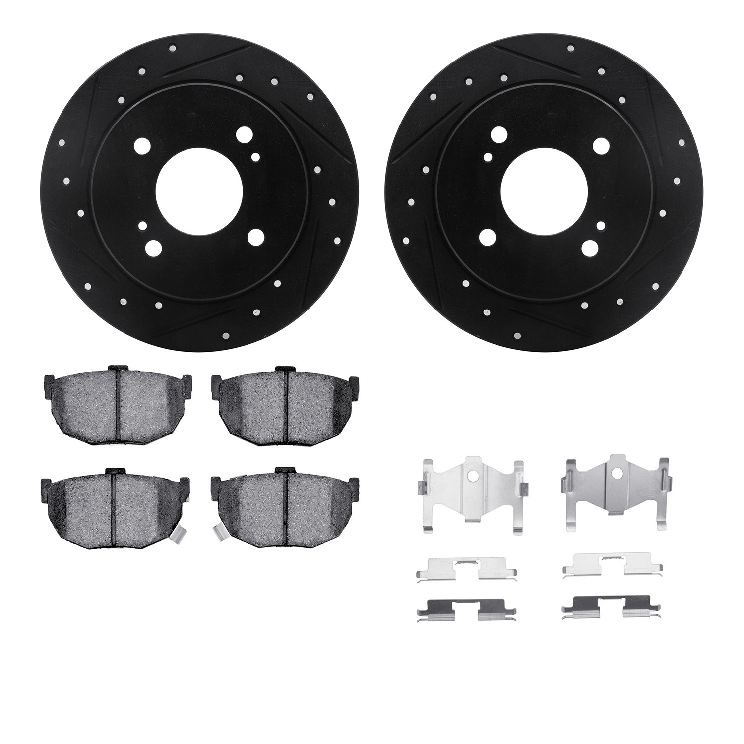DFC Rotors-Drilled & Slotted-Black w/ 5000 Advanced Brake Pads Incl Hdw