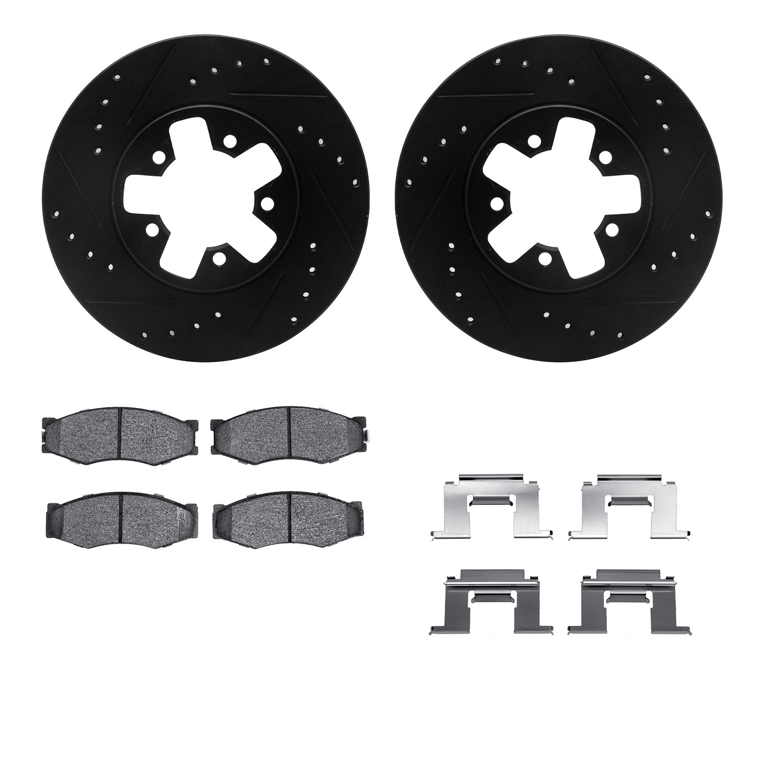 DFC Rotors-Drilled & Slotted-Black w/ 5000 Advanced Brake Pads Incl Hdw
