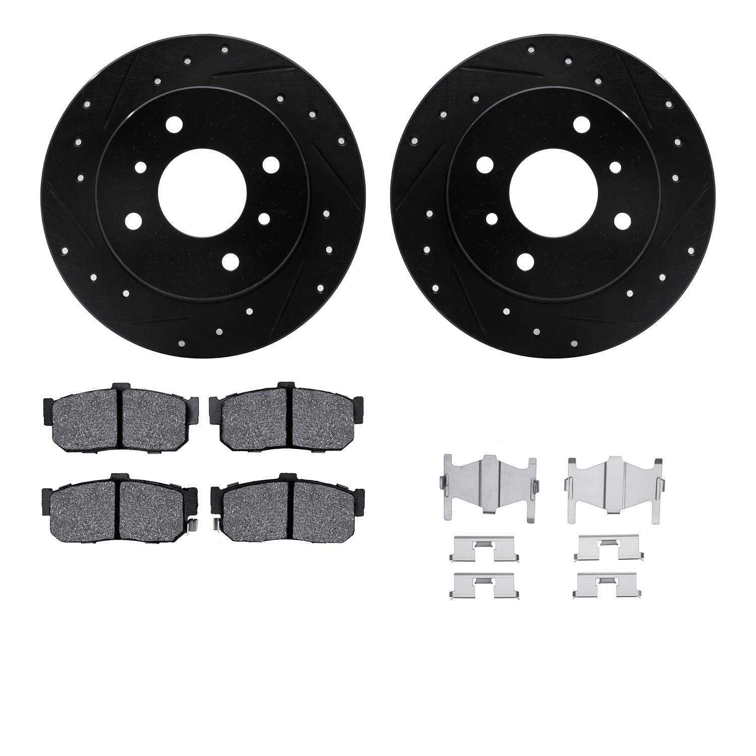 DFC Rotors-Drilled & Slotted-Black w/ 5000 Advanced Brake Pads Incl Hdw