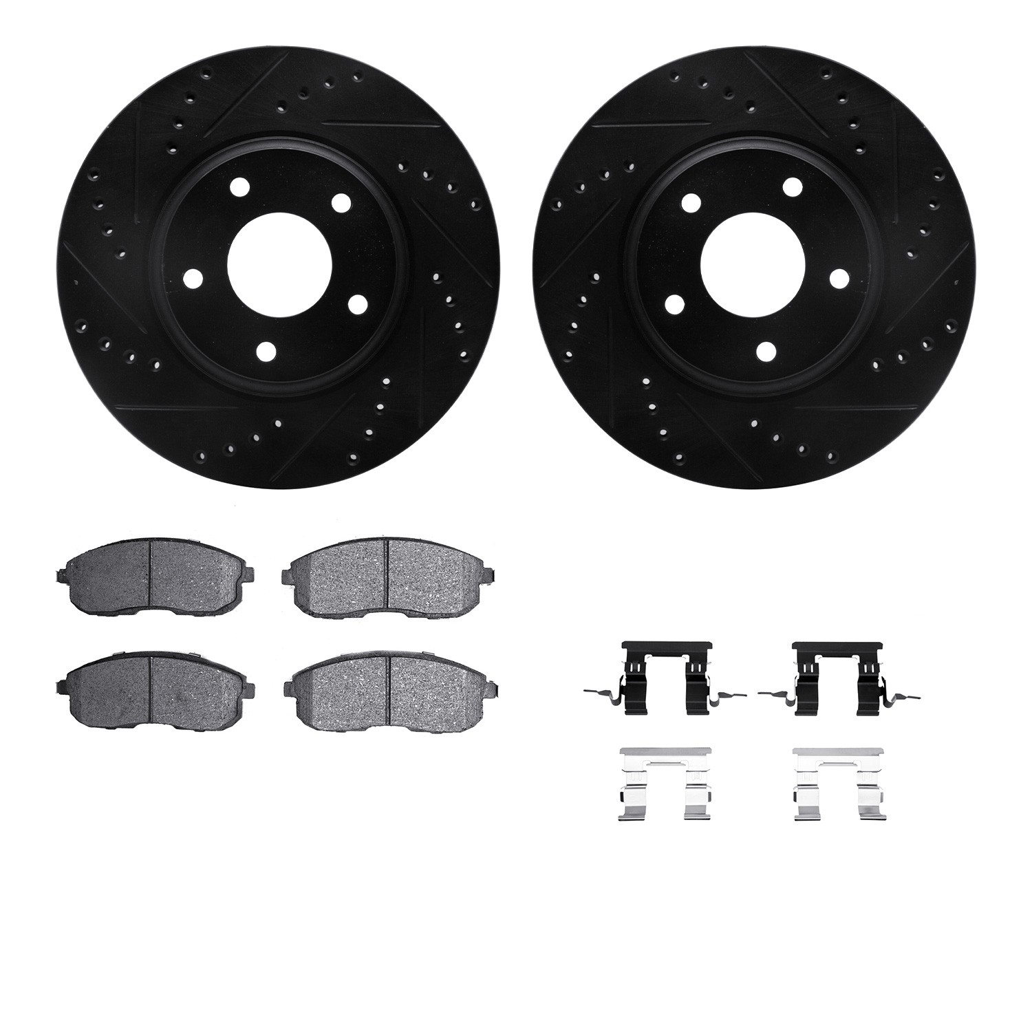 DFC Rotors-Drilled & Slotted-Black w/ 5000 Advanced Brake Pads Incl Hdw