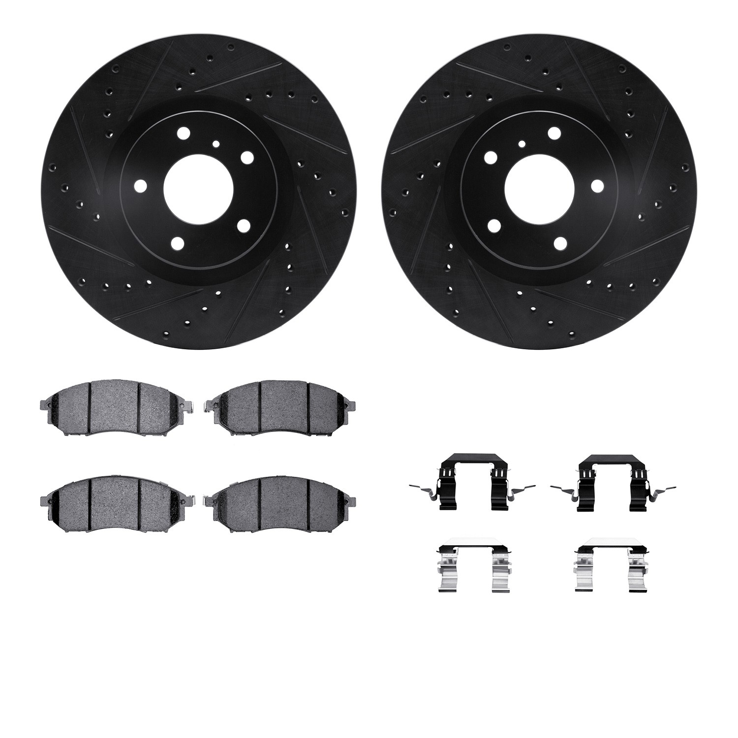 DFC Rotors-Drilled & Slotted-Black w/ 5000 Advanced Brake Pads Incl Hdw