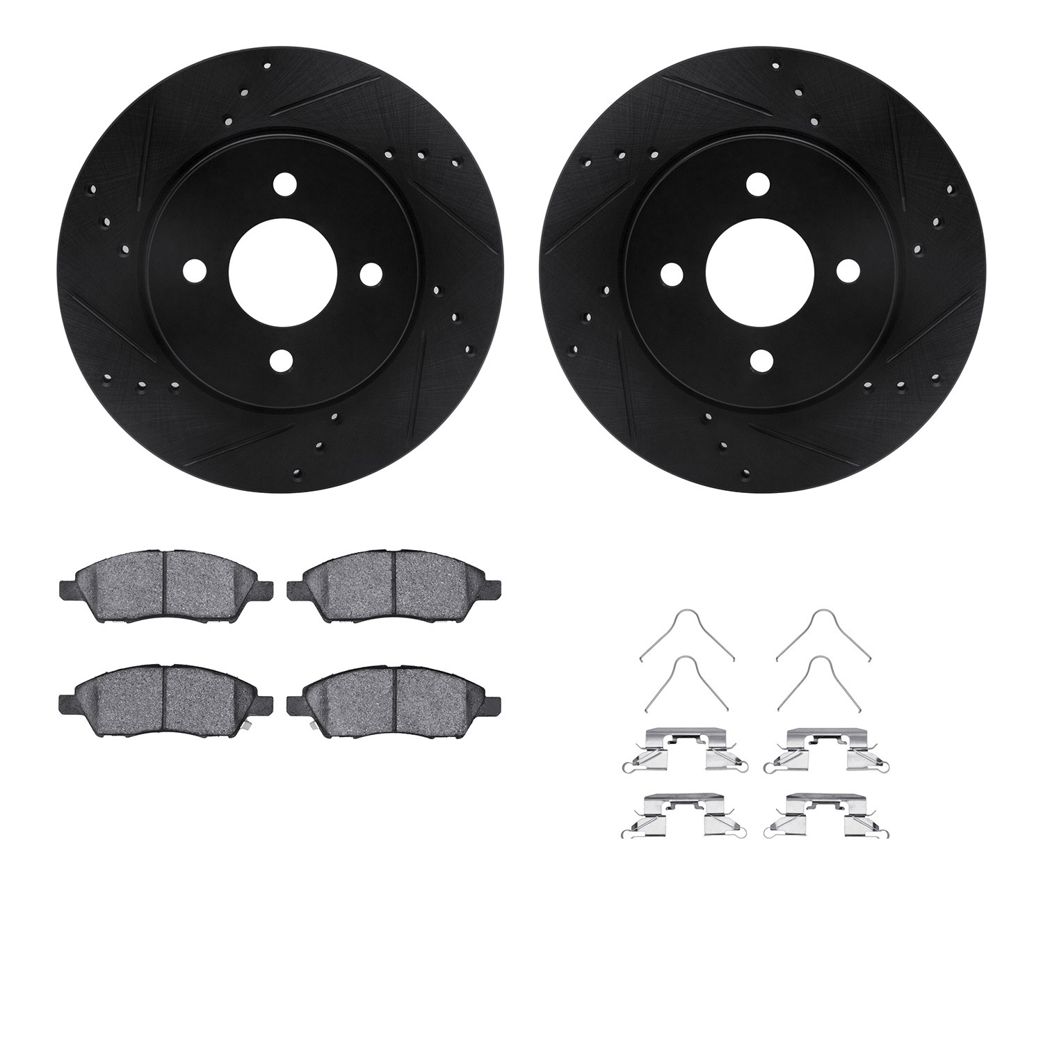 DFC Rotors-Drilled & Slotted-Black w/ 5000 Advanced Brake Pads Incl Hdw
