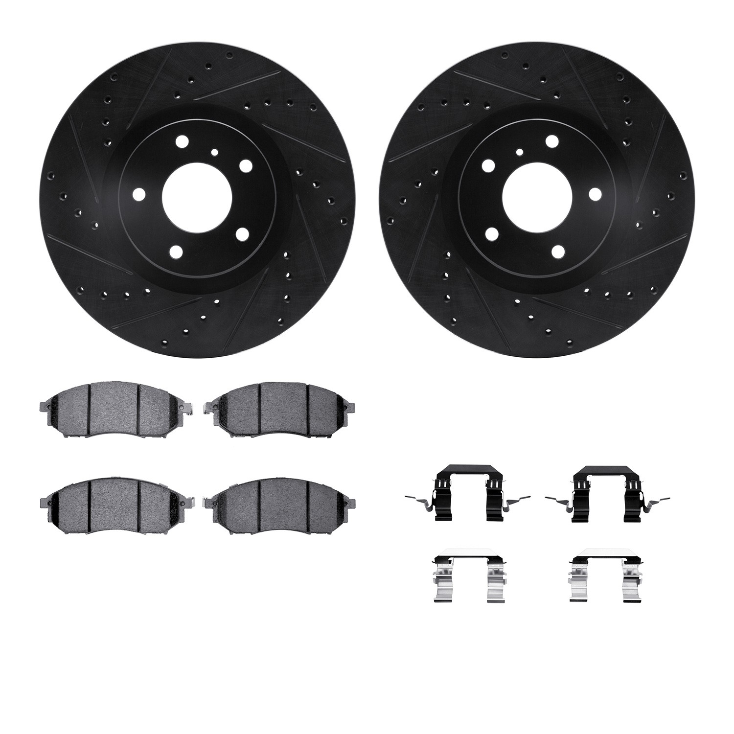 DFC Brake Rotor - Dimpled & Slotted - Black w/5000 Brake Pads & HW Kit