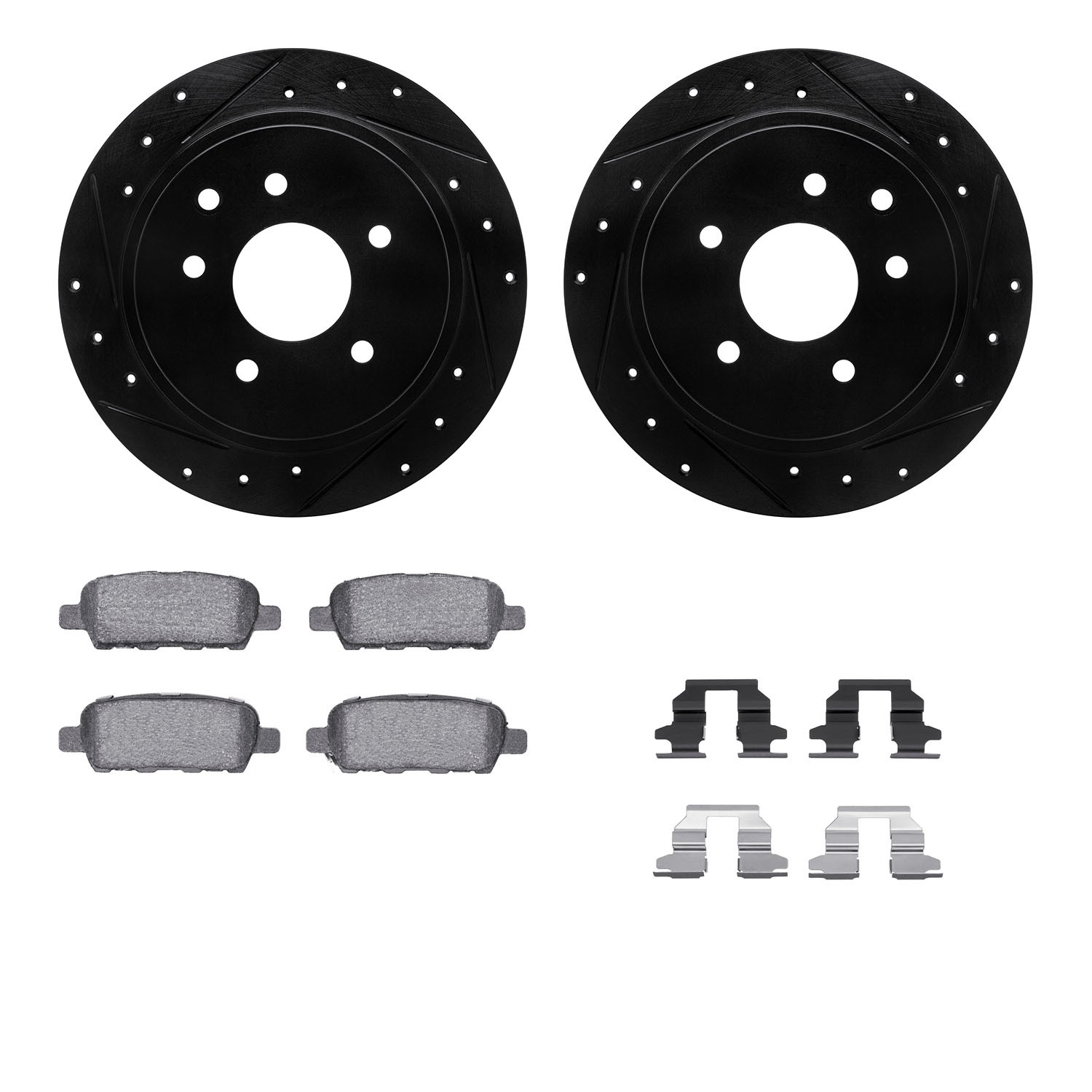 DFC Brake Rotor - Dimpled & Slotted - Black w/5000 Brake Pads & HW Kit