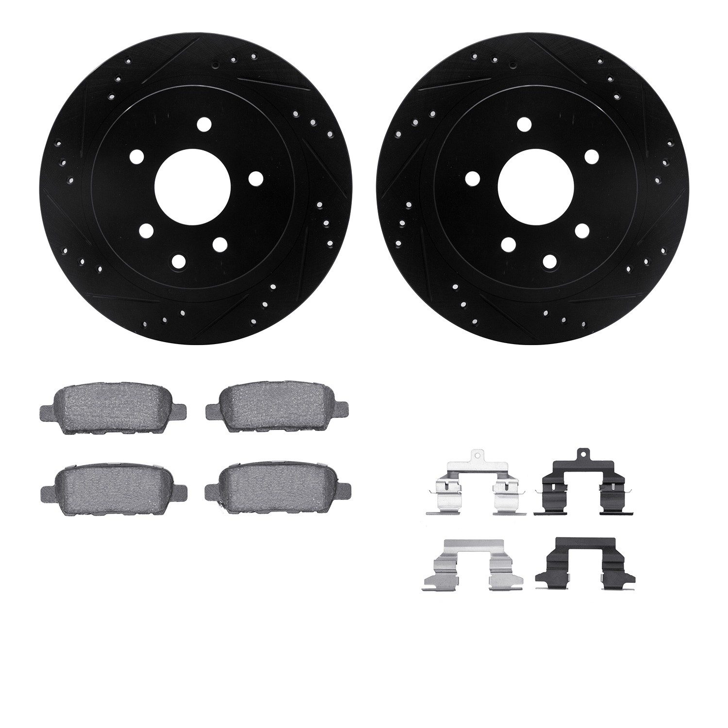DFC Brake Rotor - Dimpled & Slotted - Black w/5000 Brake Pads & HW Kit