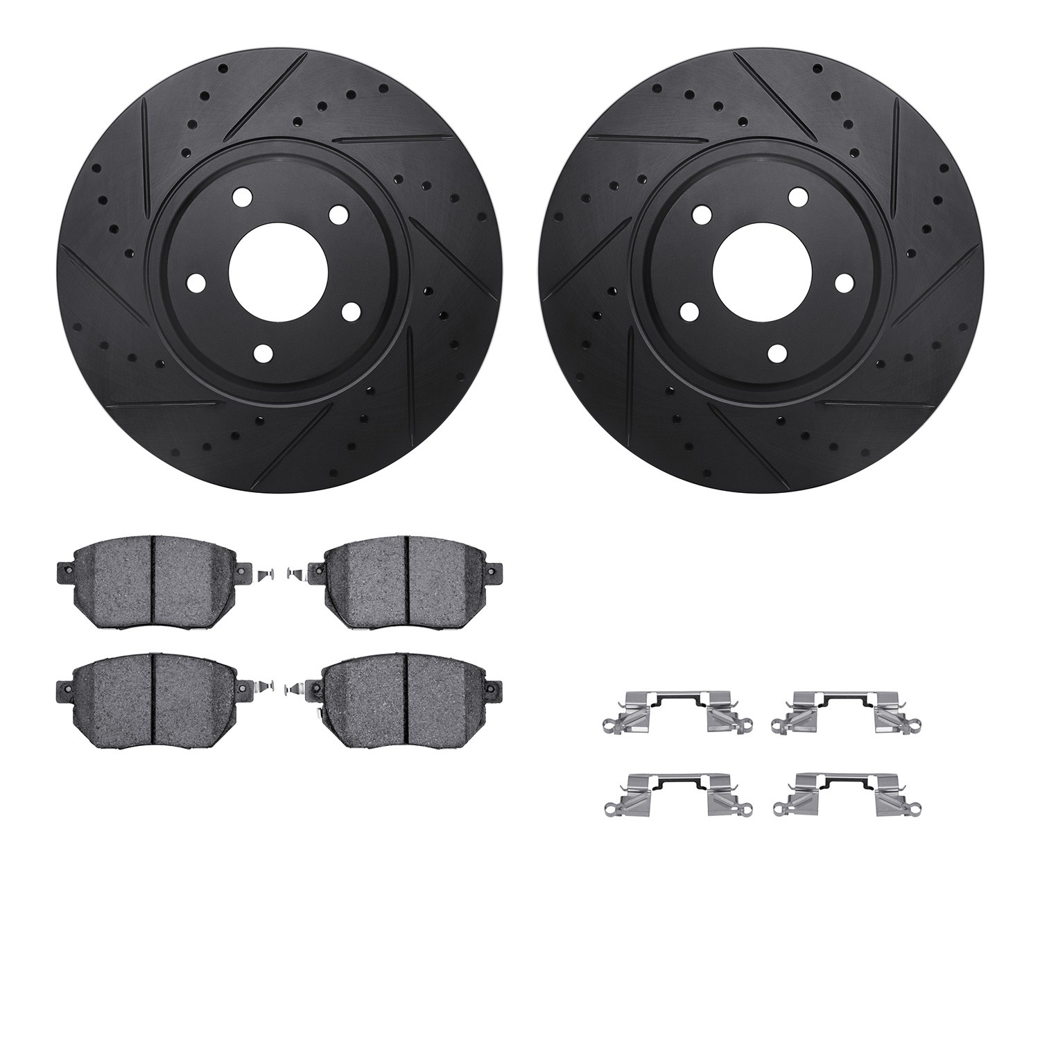 DFC Brake Rotor - Dimpled & Slotted - Black w/5000 Brake Pads & HW Kit
