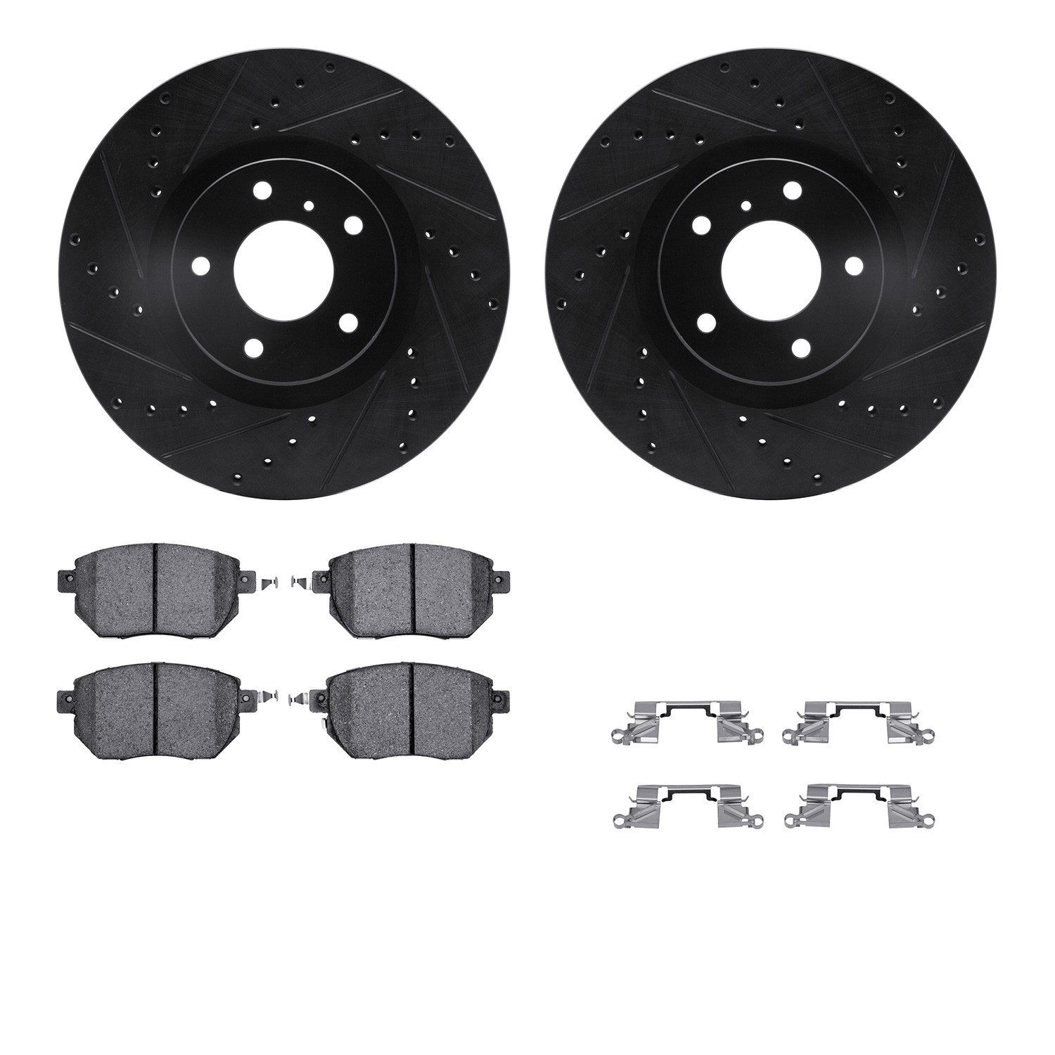 DFC Brake Rotor - Dimpled & Slotted - Black w/5000 Brake Pads & HW Kit