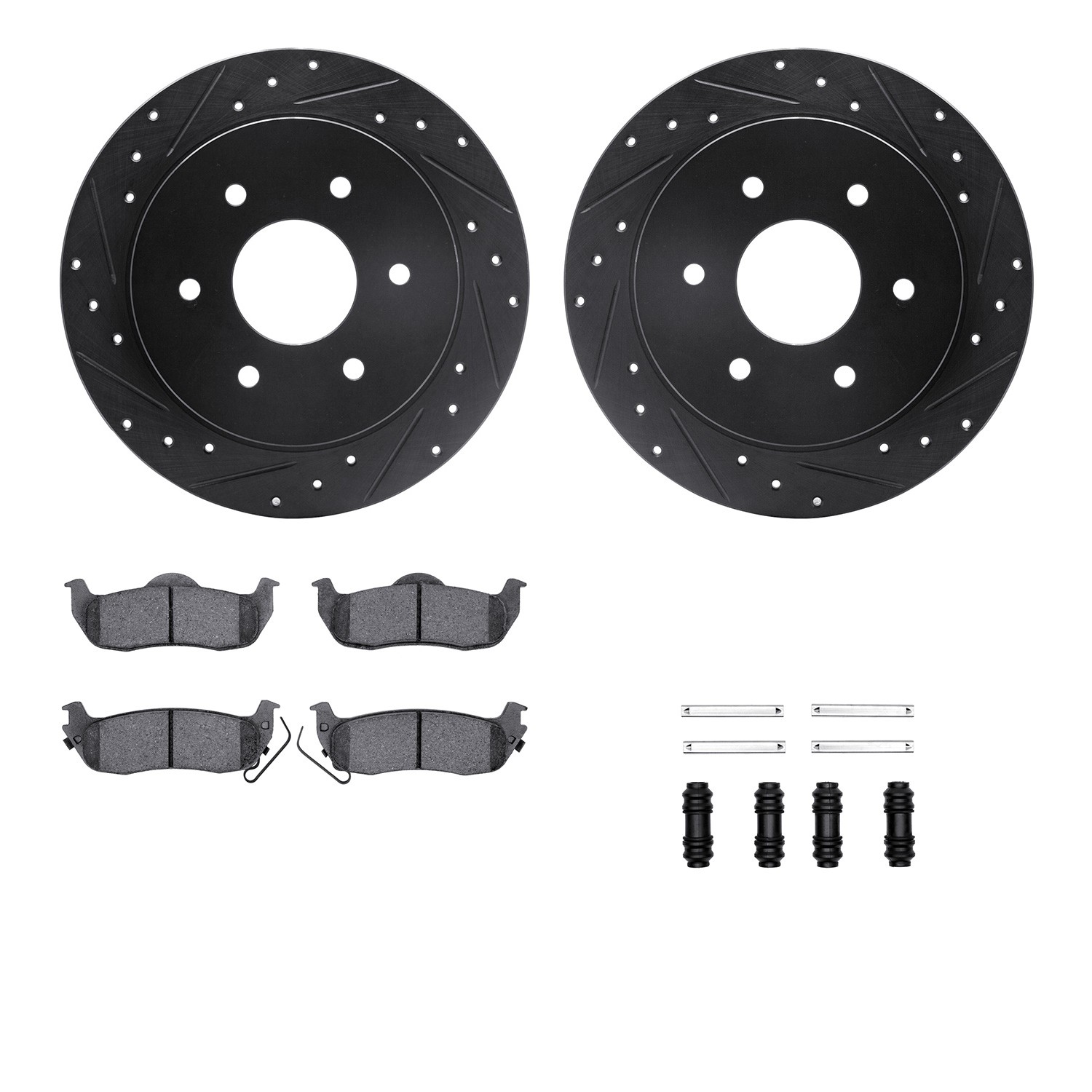 DFC Brake Rotor - Dimpled & Slotted - Black w/5000 Brake Pads & HW Kit