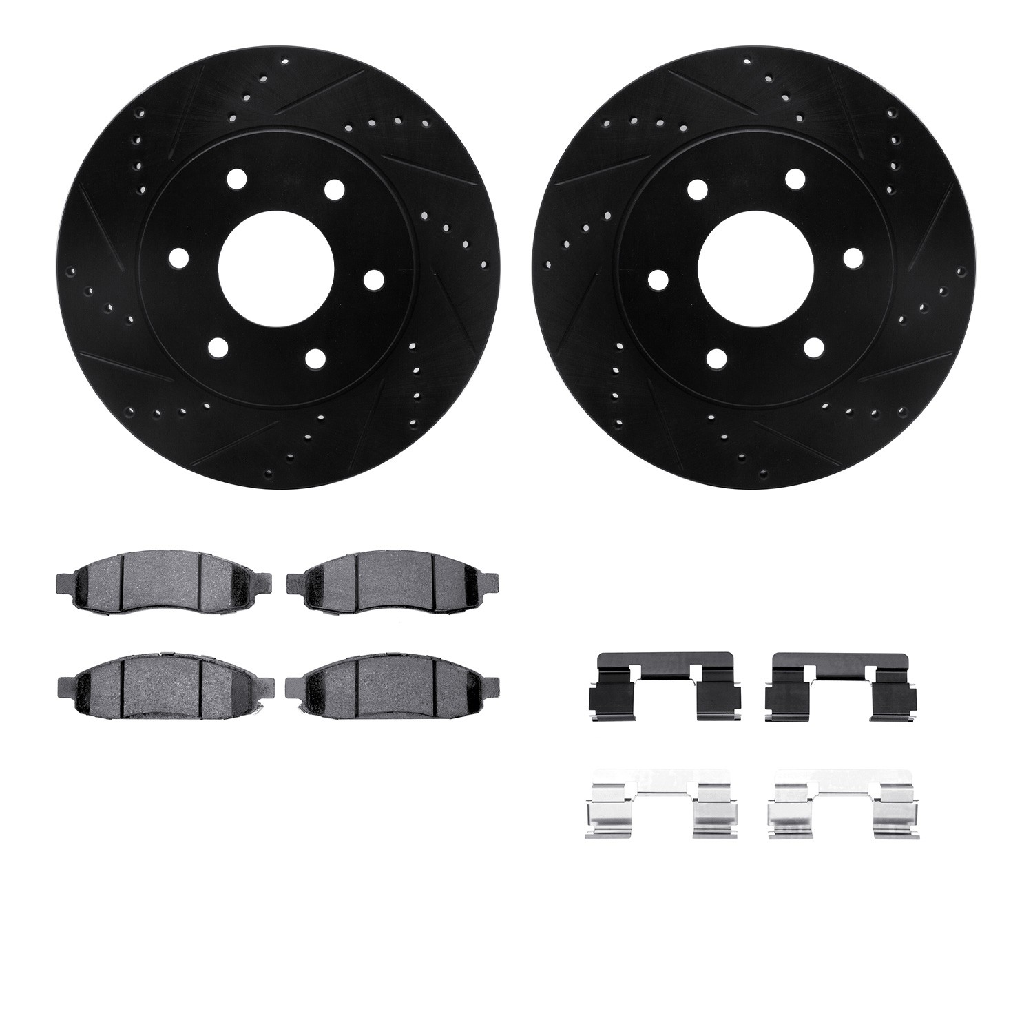 DFC Brake Rotor - Dimpled & Slotted - Black w/5000 Brake Pads & HW Kit