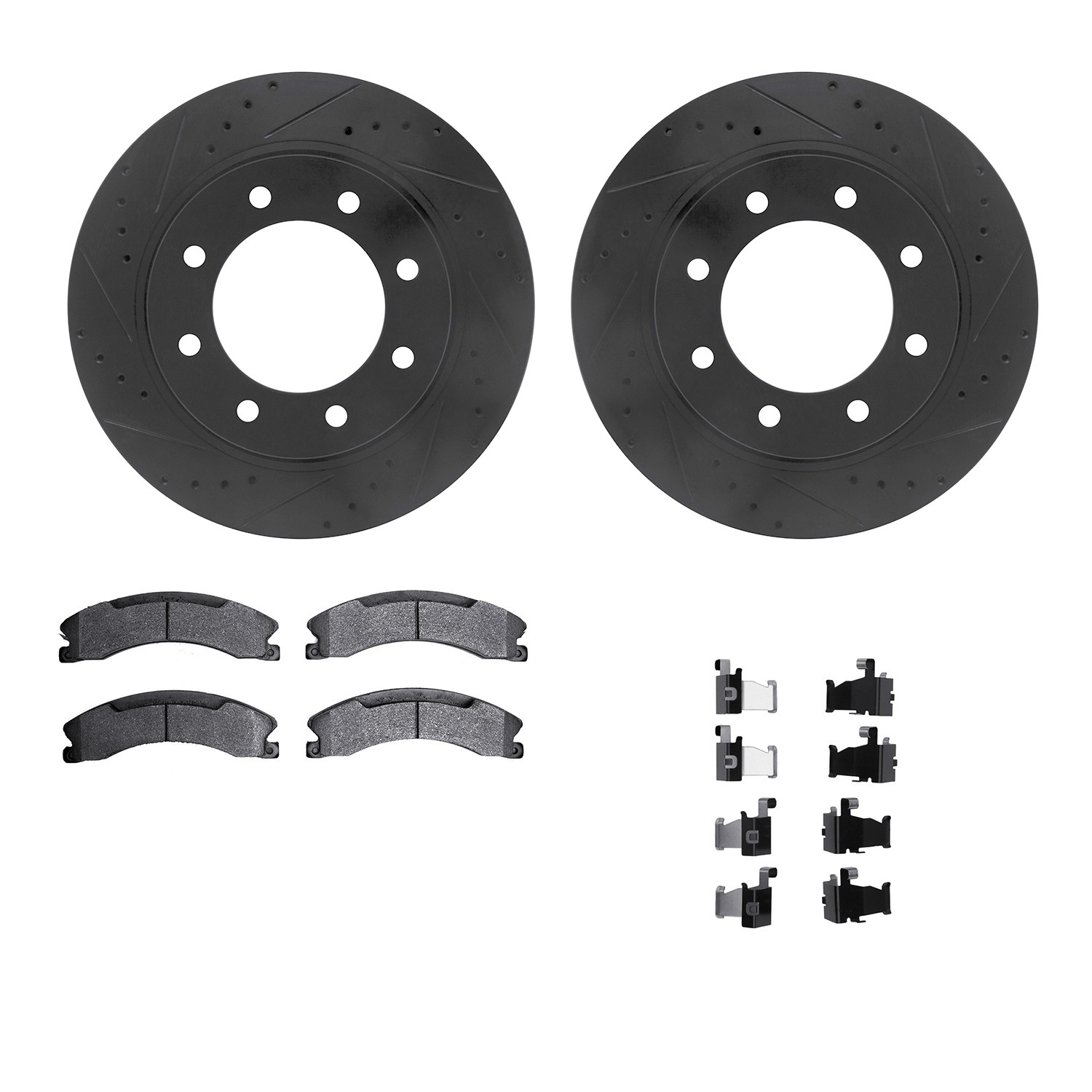 DFC Rotors-Drilled & Slotted-Black w/ 5000 Advanced Brake Pads Incl Hdw