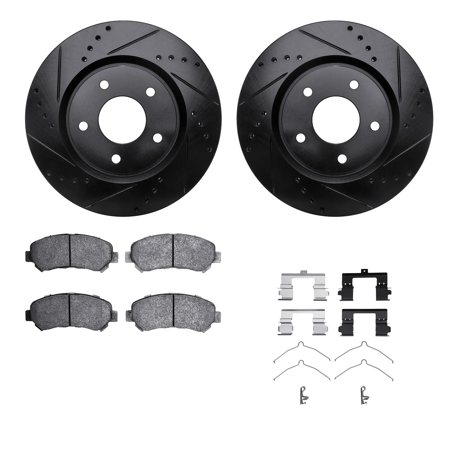 DFC Brake Rotor - Dimpled & Slotted - Black w/5000 Brake Pads & HW Kit