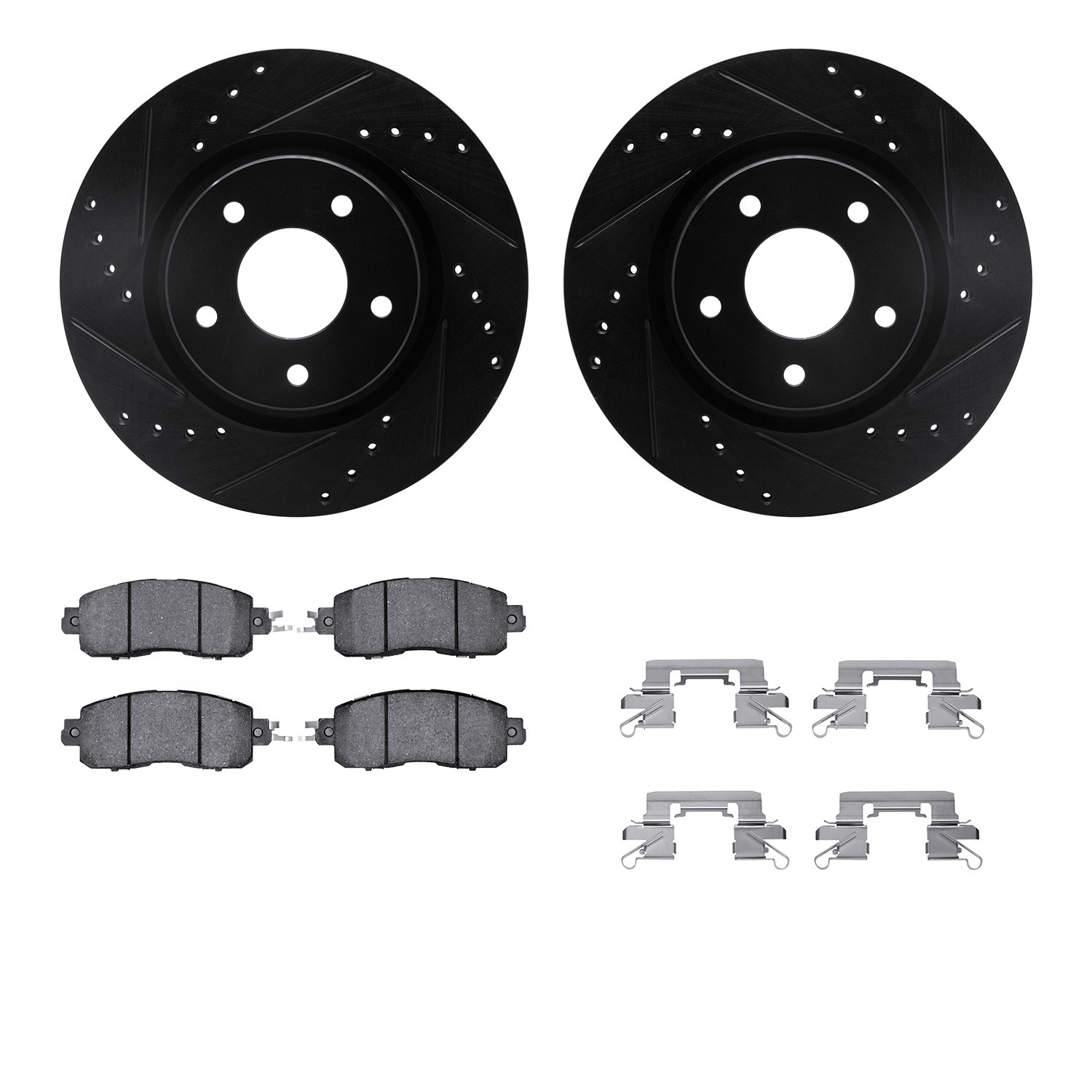 DFC Rotors-Drilled & Slotted-Black w/ 5000 Advanced Brake Pads Incl Hdw