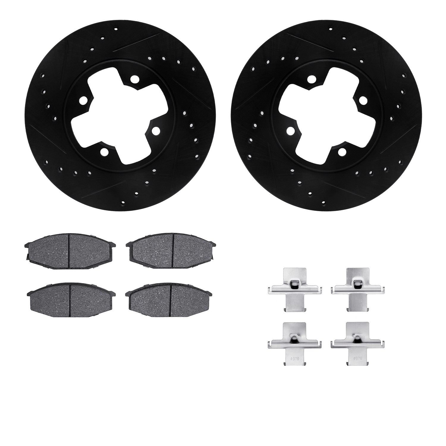DFC Rotors-Drilled & Slotted-Black w/ 5000 Advanced Brake Pads Incl Hdw