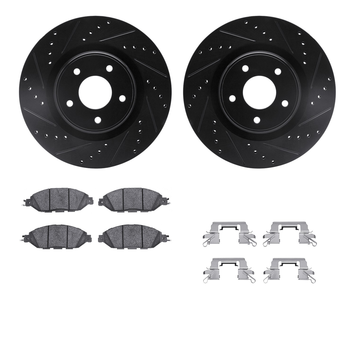 DFC Brake Rotor - Dimpled & Slotted - Black w/5000 Brake Pads & HW Kit