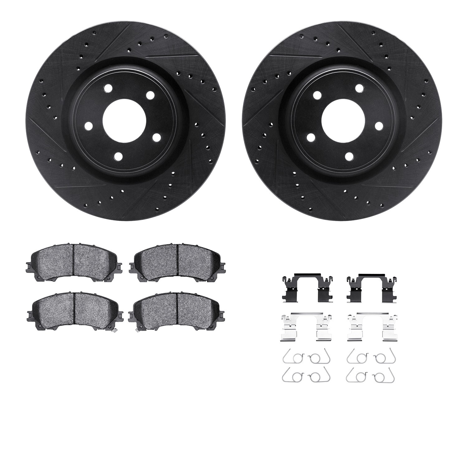 DFC Brake Rotor - Dimpled & Slotted - Black w/5000 Brake Pads & HW Kit