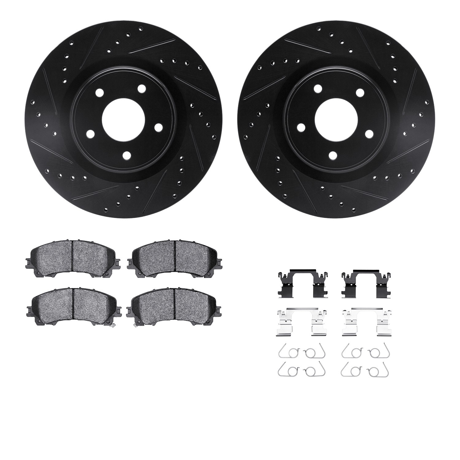 DFC Brake Rotor - Dimpled & Slotted - Black w/5000 Brake Pads & HW Kit
