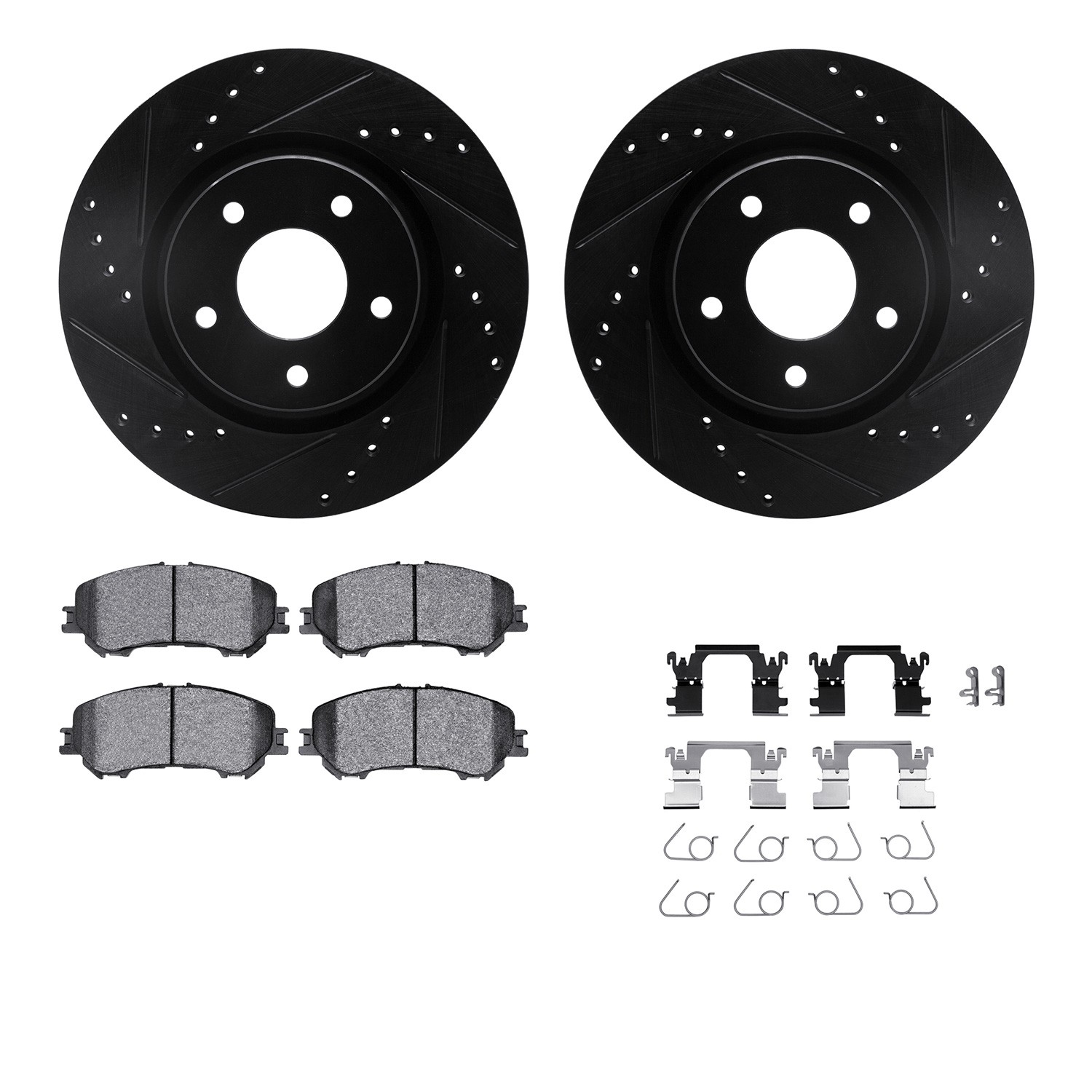 DFC Brake Rotor - Dimpled & Slotted - Black w/5000 Brake Pads & HW Kit