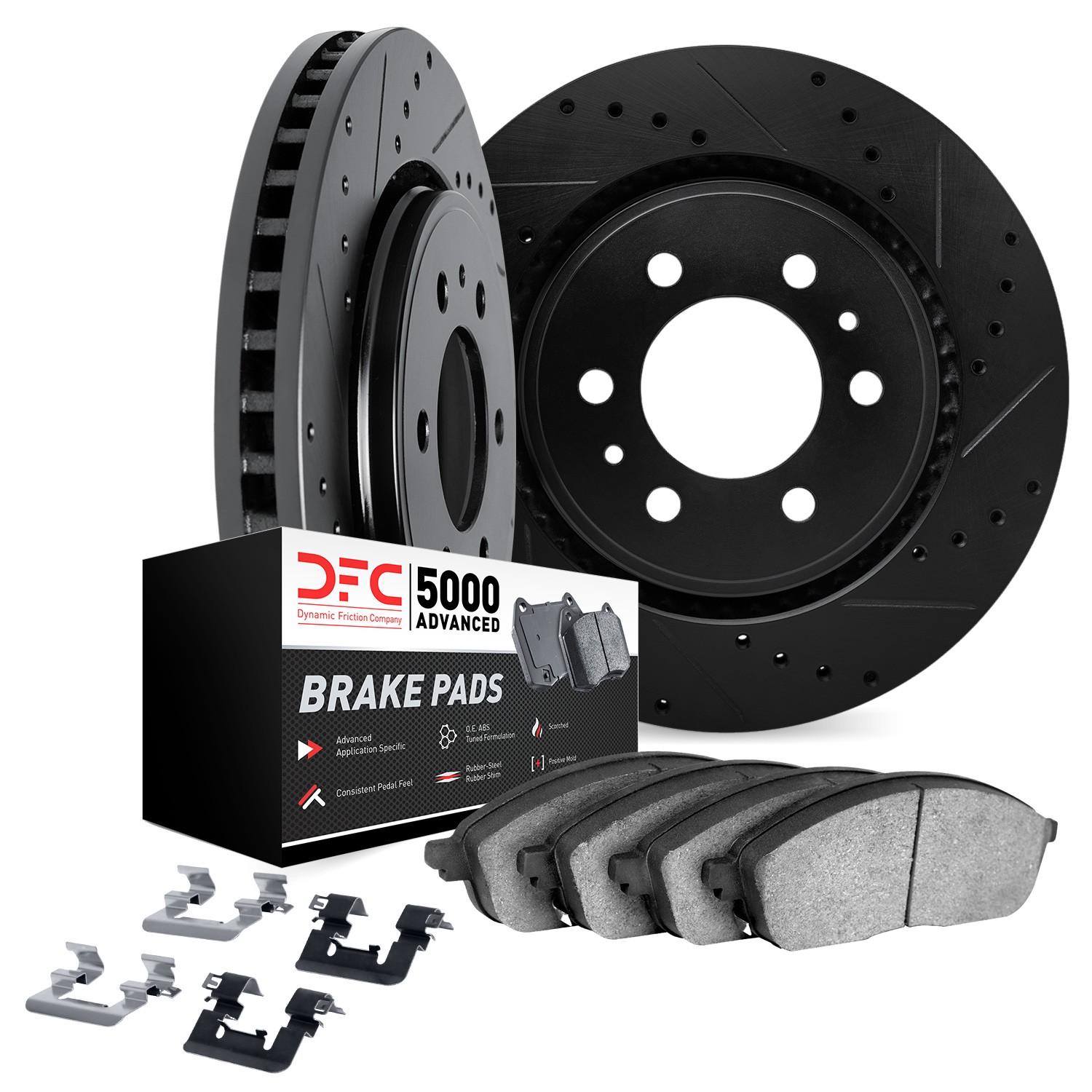 DFC Brake Rotor - Dimpled & Slotted - Black w/5000 Brake Pads & HW Kit